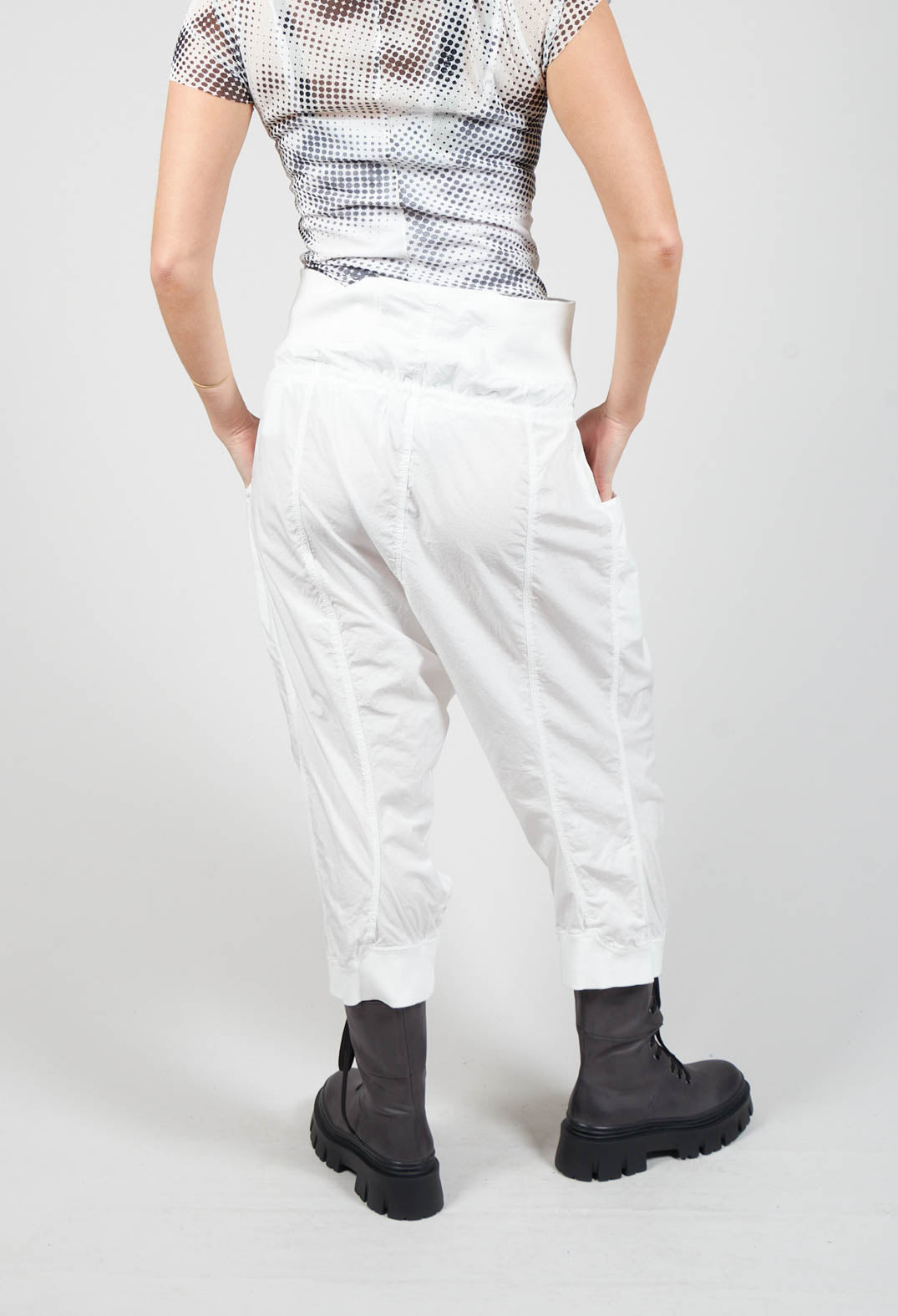 Cropped Cargo Trousers with Jersey Waistband in Starwhite