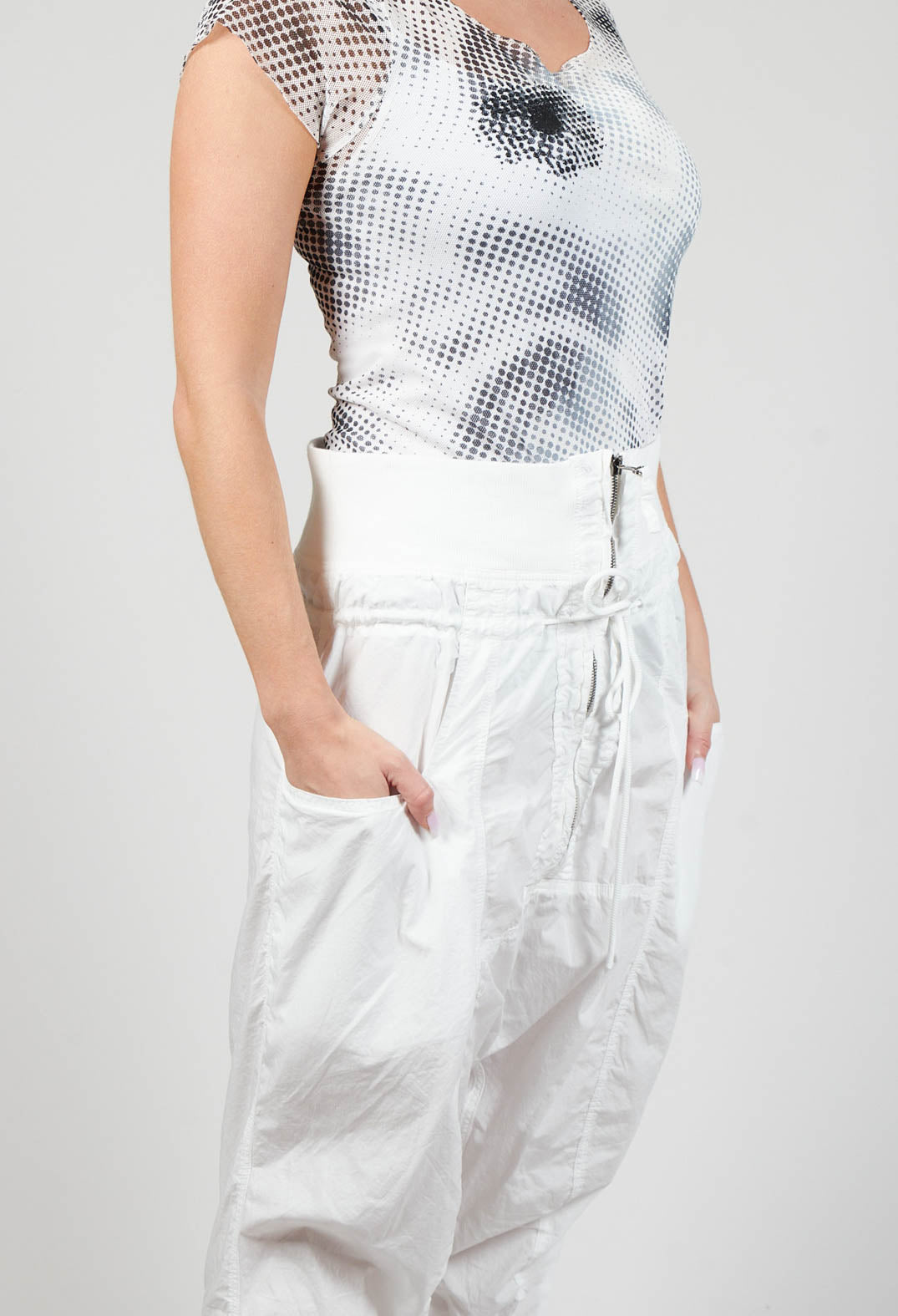 Cropped Cargo Trousers with Jersey Waistband in Starwhite