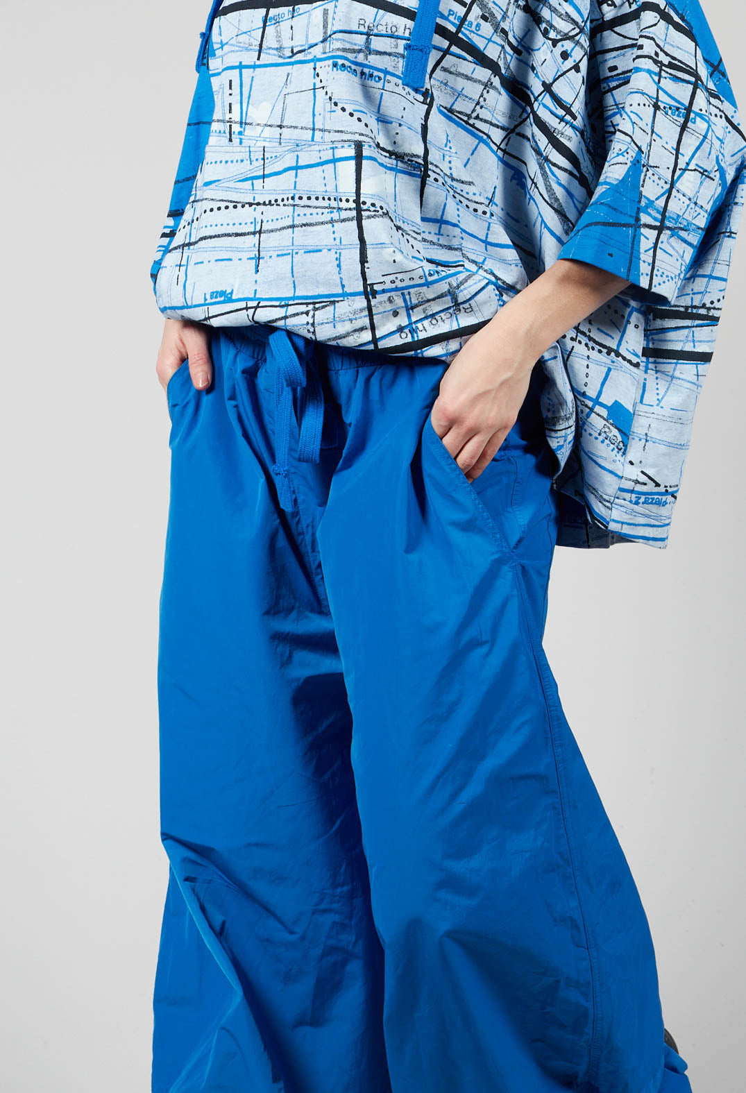 Wide Tulip Shape Trousers with Elasticated Waist in Blueberry