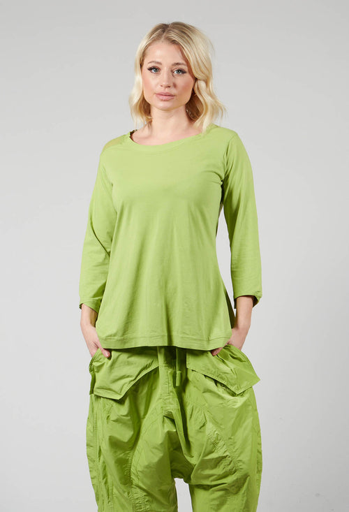 T-Shirt with Three-Quarter Length Sleeves and Cut Out Neckline Detail in Kiwi