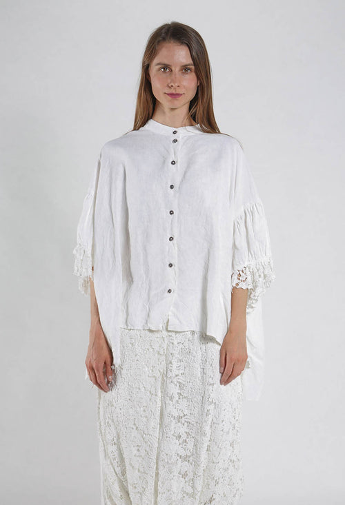 PRE-ORDER - Lace Trim Shirt in Linen Fog - 2670402 (Pictured in Seafoam Fog)