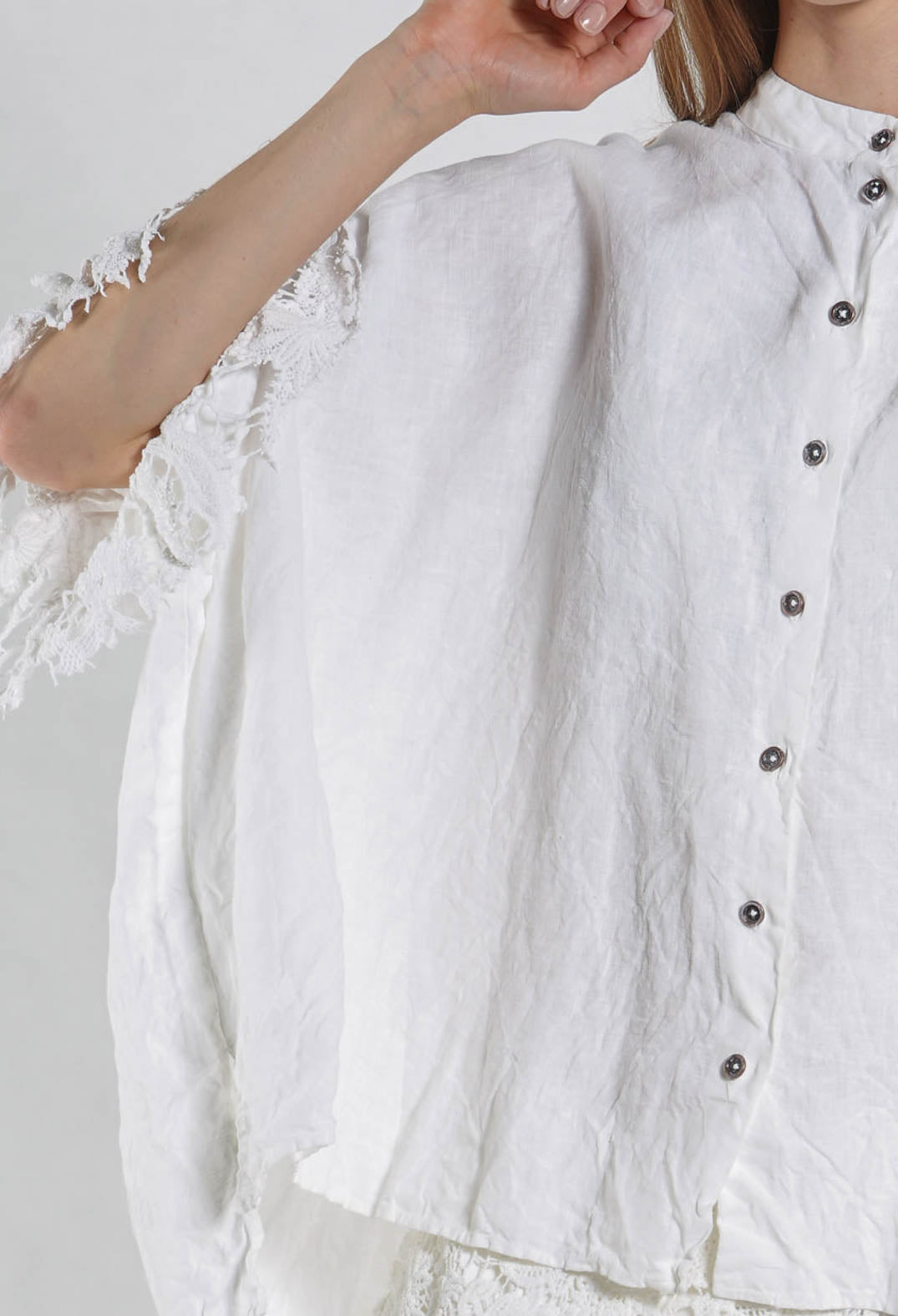 PRE-ORDER - Lace Trim Shirt in Seaweed Fog - 2670402 (Pictured in Seafoam Fog)