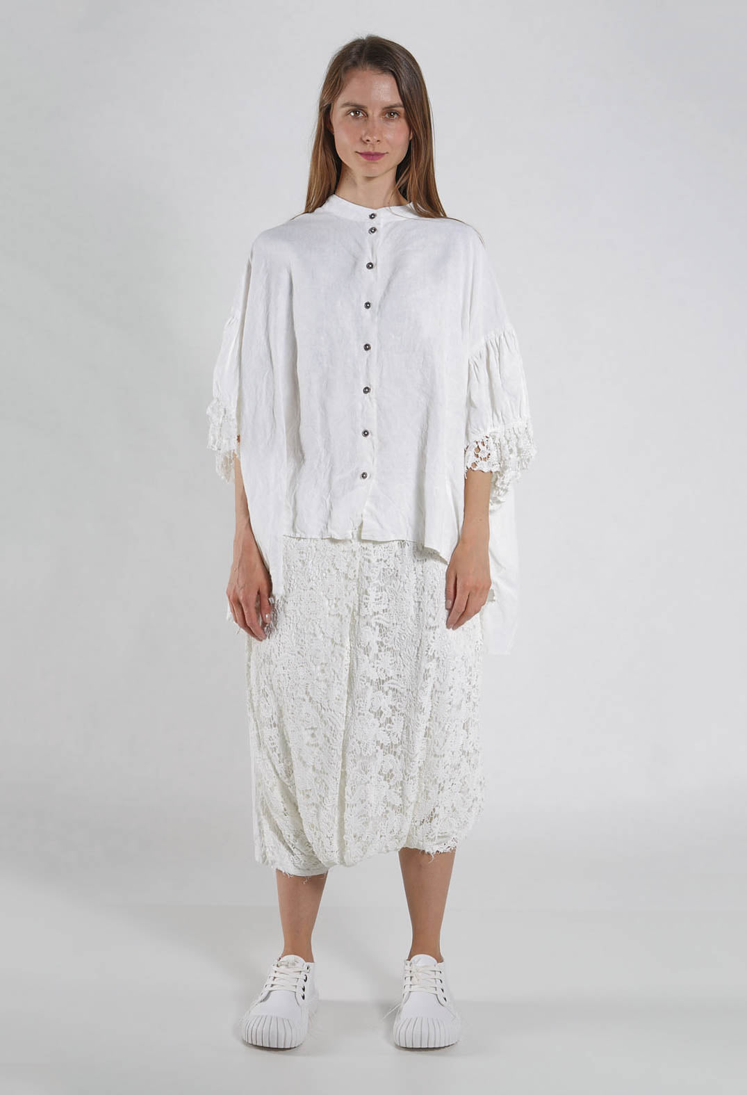 PRE-ORDER - Lace Trim Shirt in Seaweed Fog - 2670402 (Pictured in Seafoam Fog)