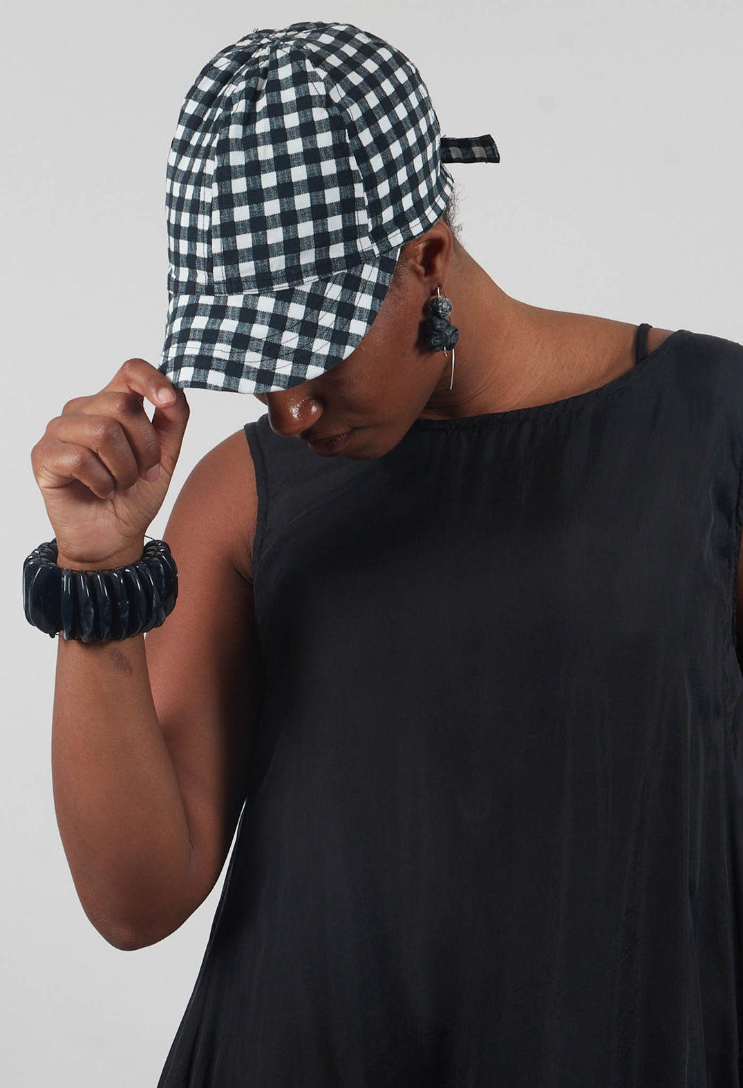 Peak Cap in Black Check