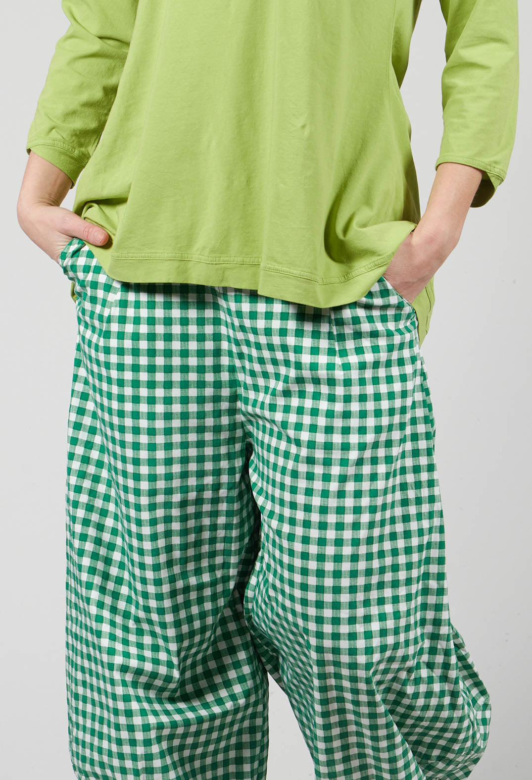 Drop Crotch Trousers with Tulip Shaped Legs in Apple Check