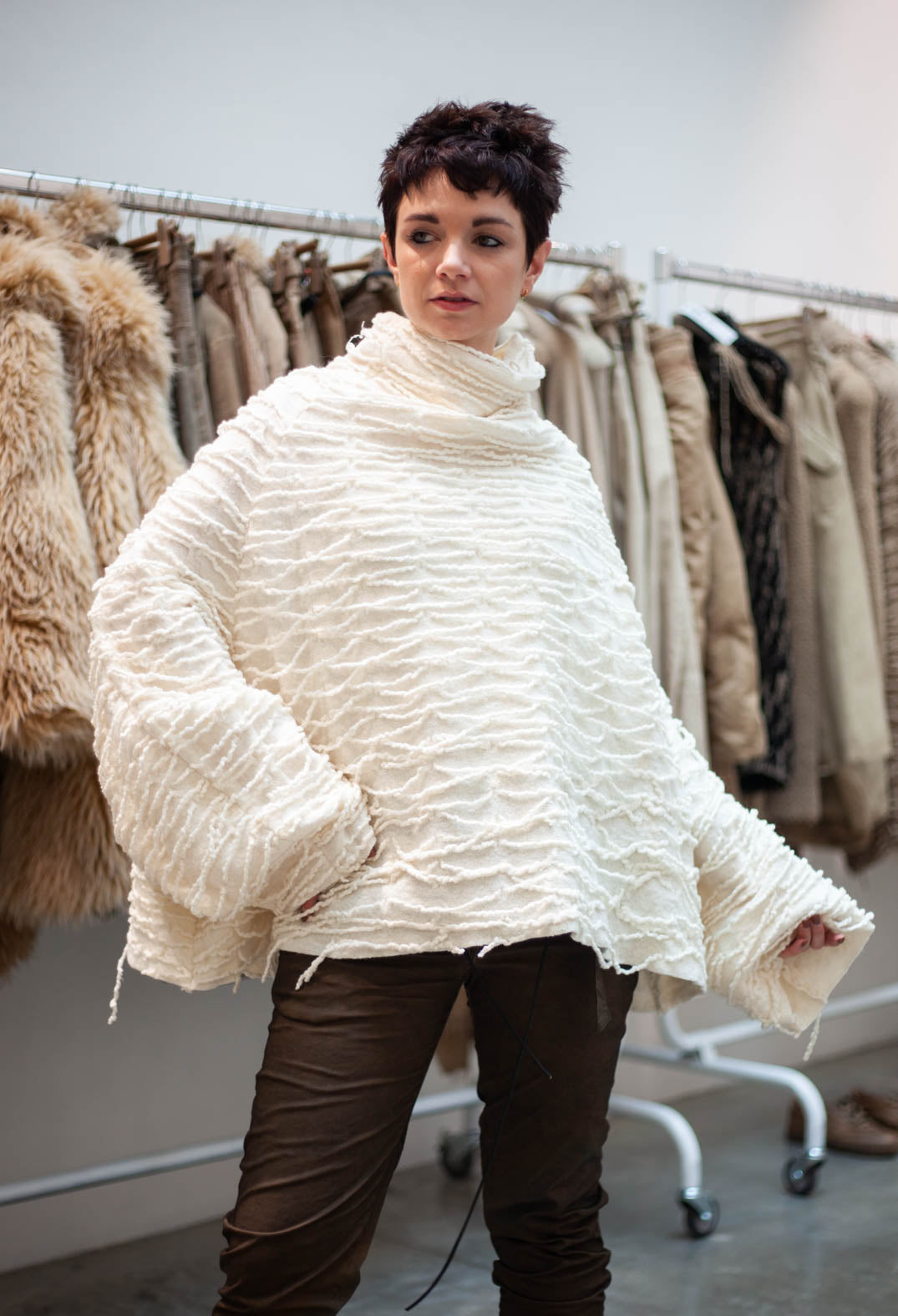 PRE-ORDER - Oversized Jumper with Knitted Strands in Henna (Pictured in Ivory) - 2680701