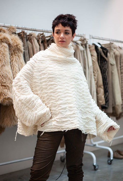 PRE-ORDER - Oversized Jumper with Knitted Strands in Ivory - 2680701