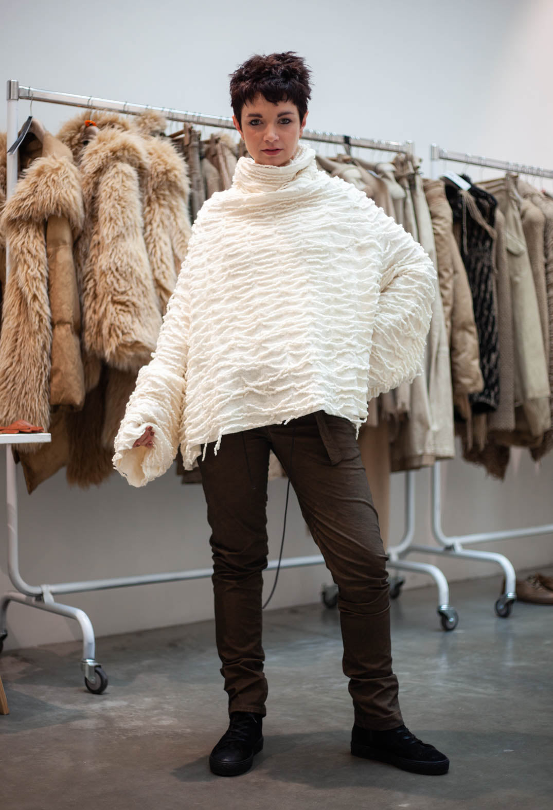 PRE-ORDER - Oversized Jumper with Knitted Strands in Henna (Pictured in Ivory) - 2680701