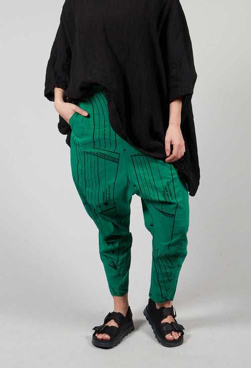 Pull On Drop Crotch Trousers in Apple Black Allover