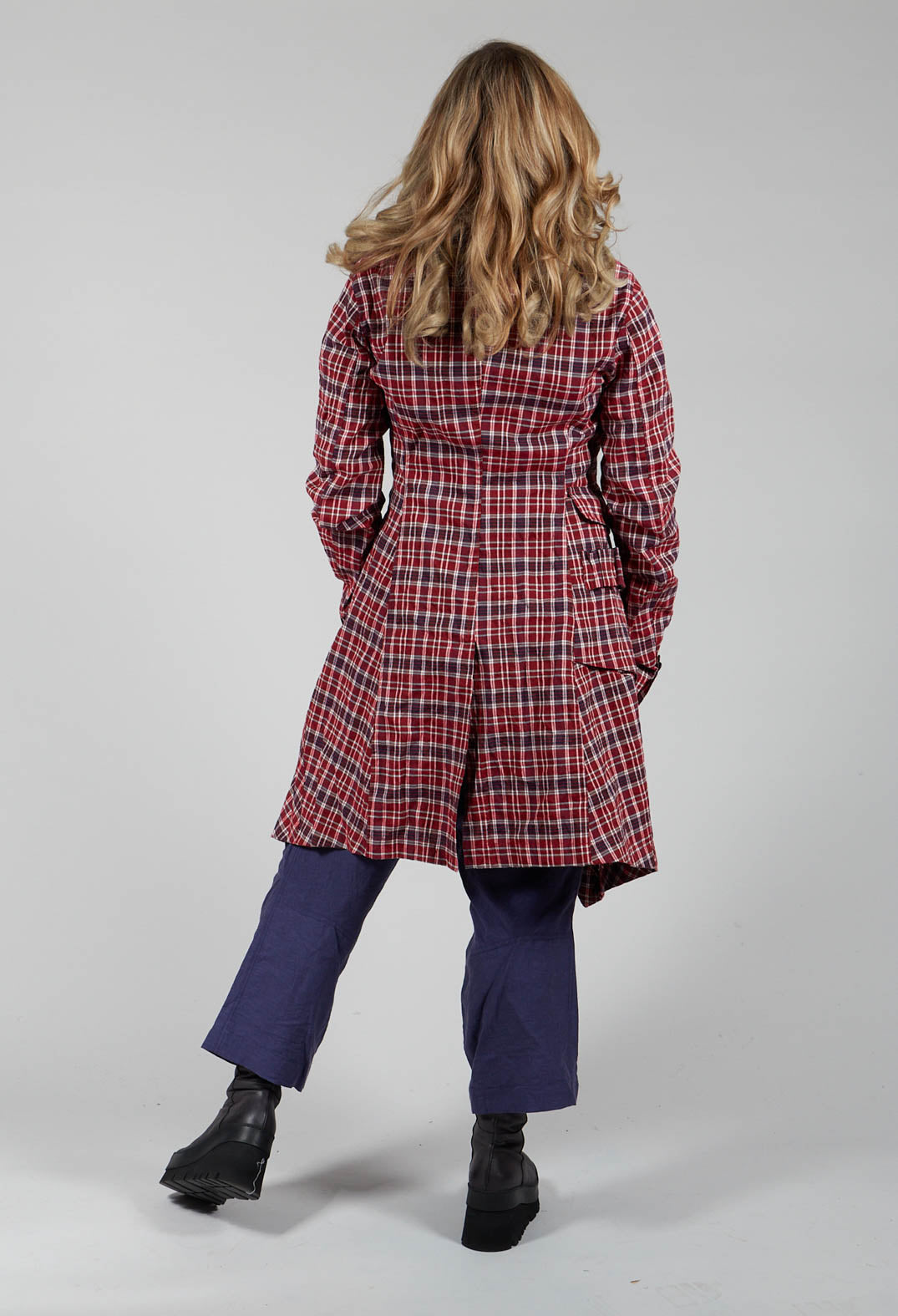 Longline Belted Coat in Fraise Check