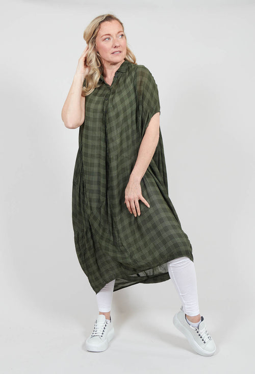 Sleeveless Shirt Dress with Curved Hemline in Haricot Print
