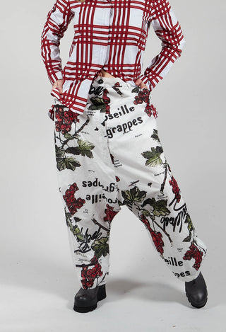 Drop Crotch Trousers with All Over Print in Fraise Lack