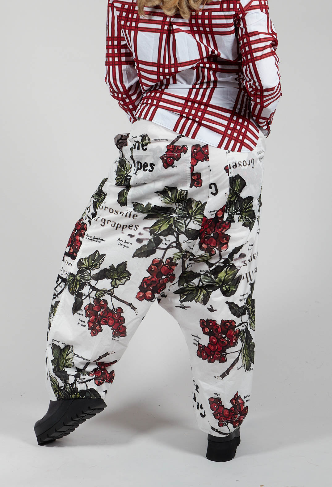 Drop Crotch Trousers with All Over Print in Fraise Lack