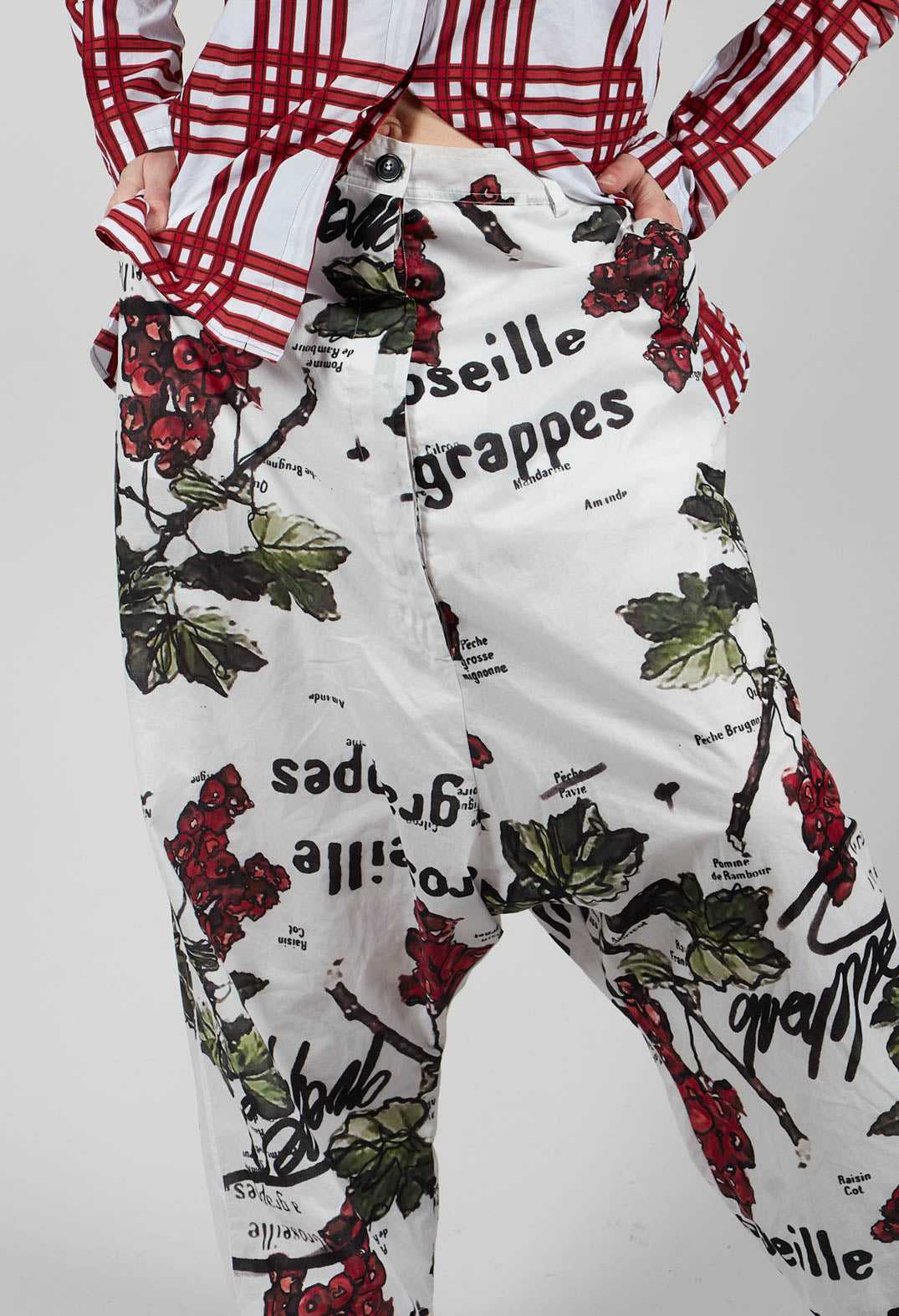 Drop Crotch Trousers with All Over Print in Fraise Lack