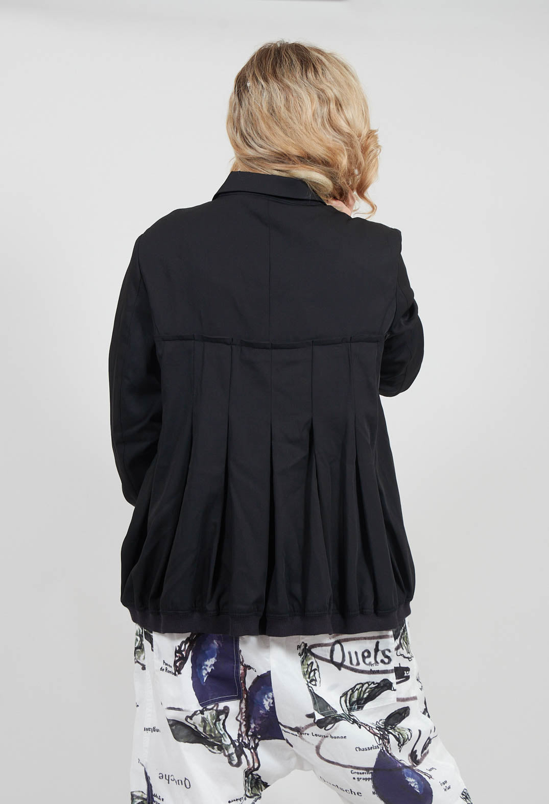 Button Up Bomber Jacket with Pleat Detail in Black