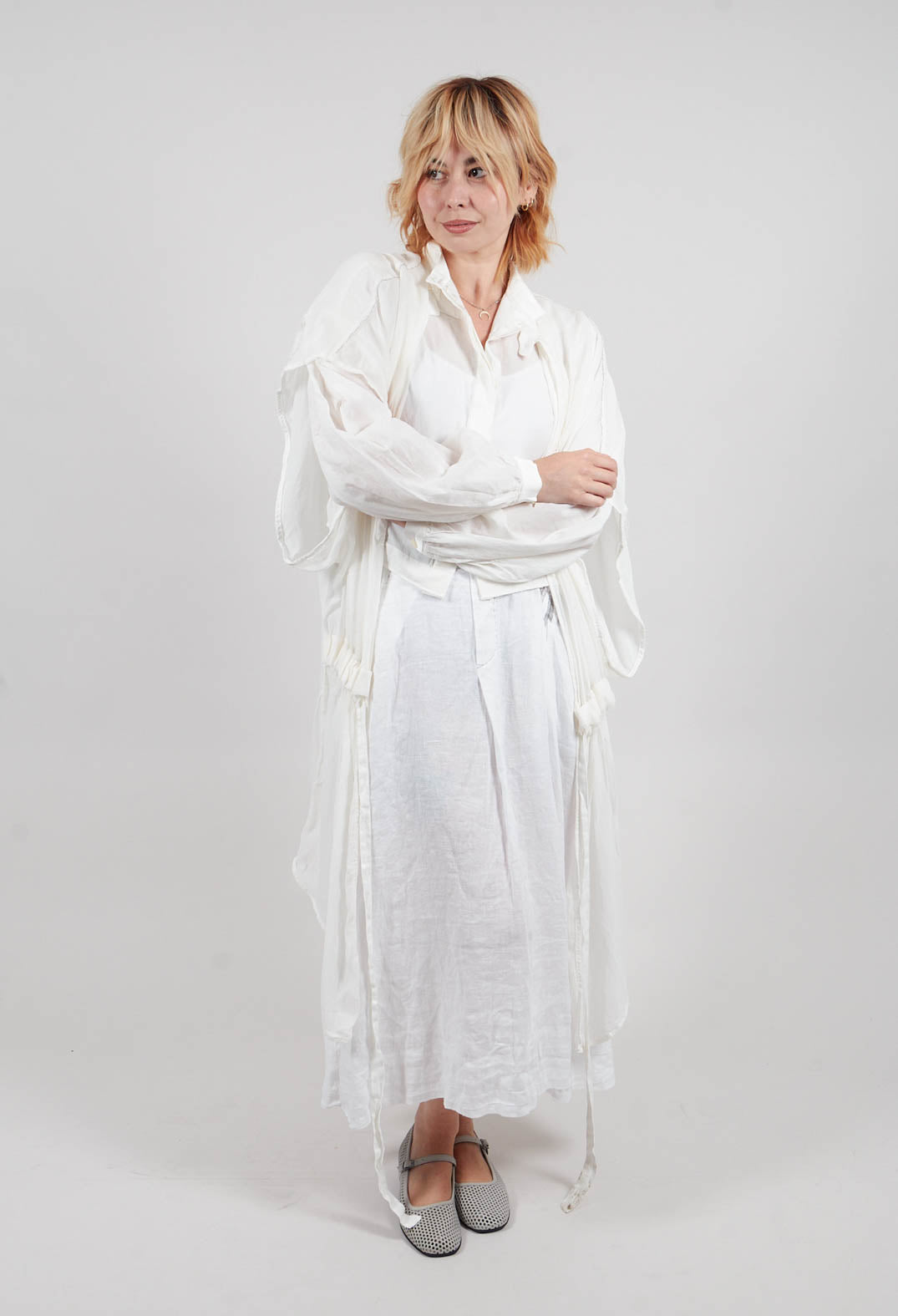Silk Chiffon Shirt Dress in Off White