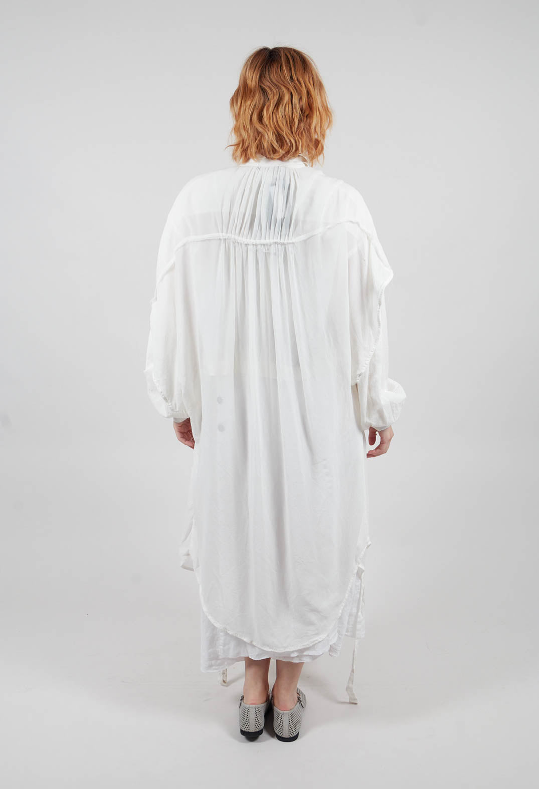 Umit Unal Silk Chiffon Shirt Dress in Off White