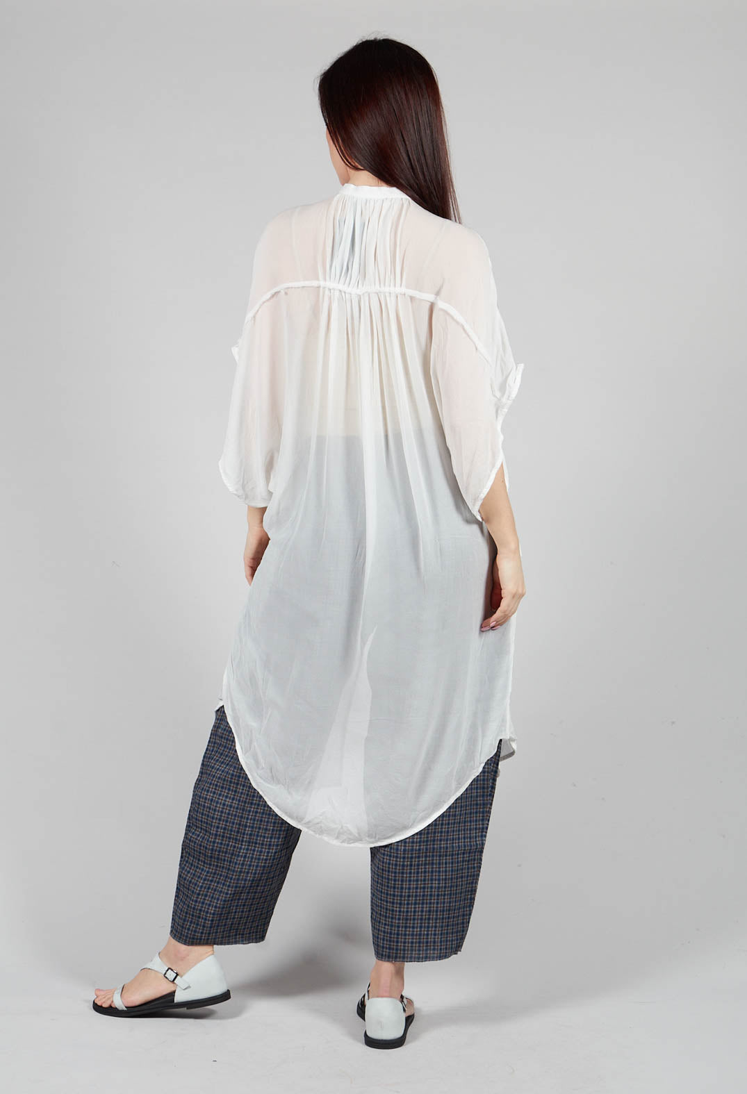 Umit Unal - Silk Chiffon Shirt Dress in Off White Umit Unal - Silk Chiffon Shirt Dress in Off White