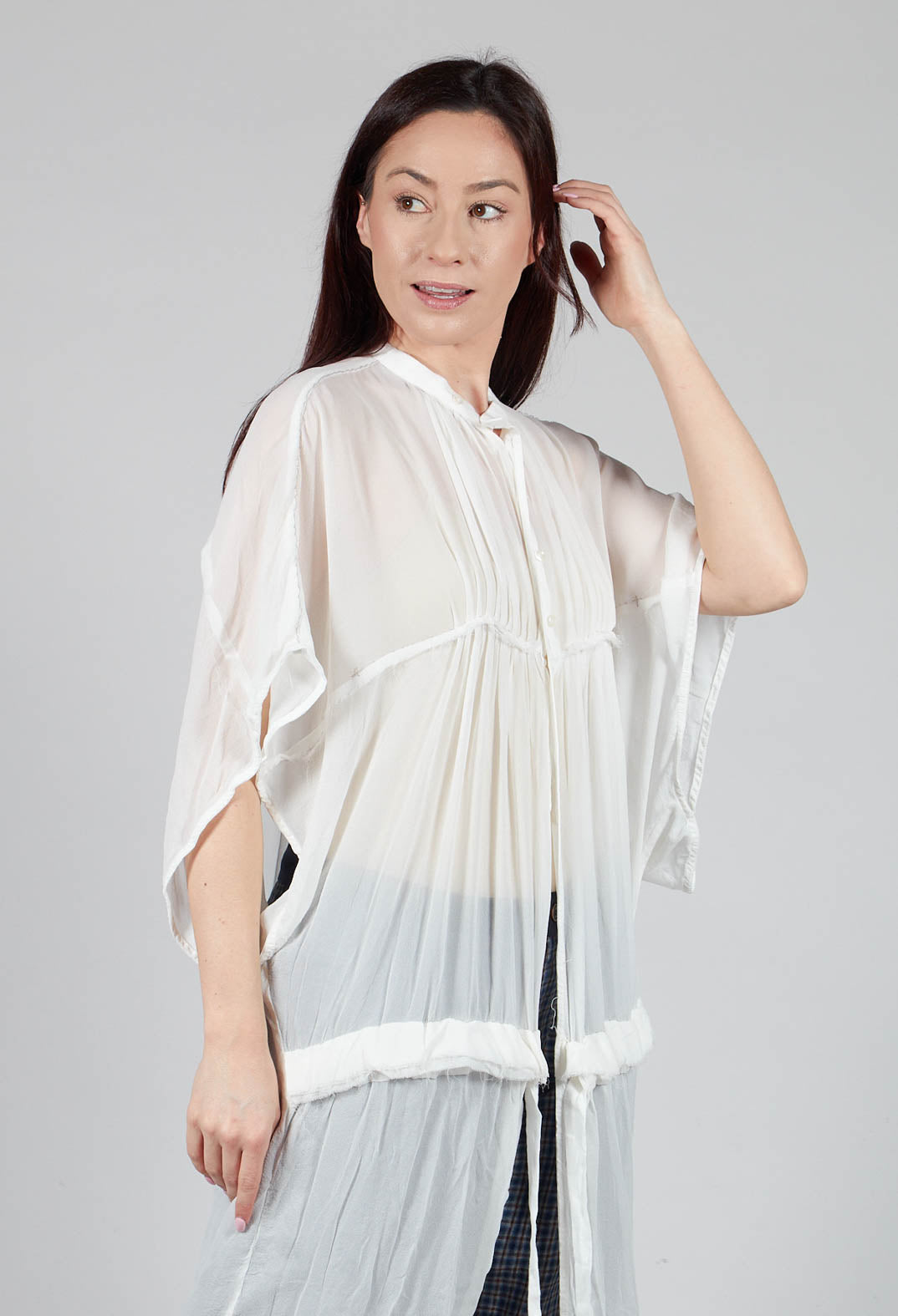 Umit Unal - Silk Chiffon Shirt Dress in Off White Umit Unal - Silk Chiffon Shirt Dress in Off White