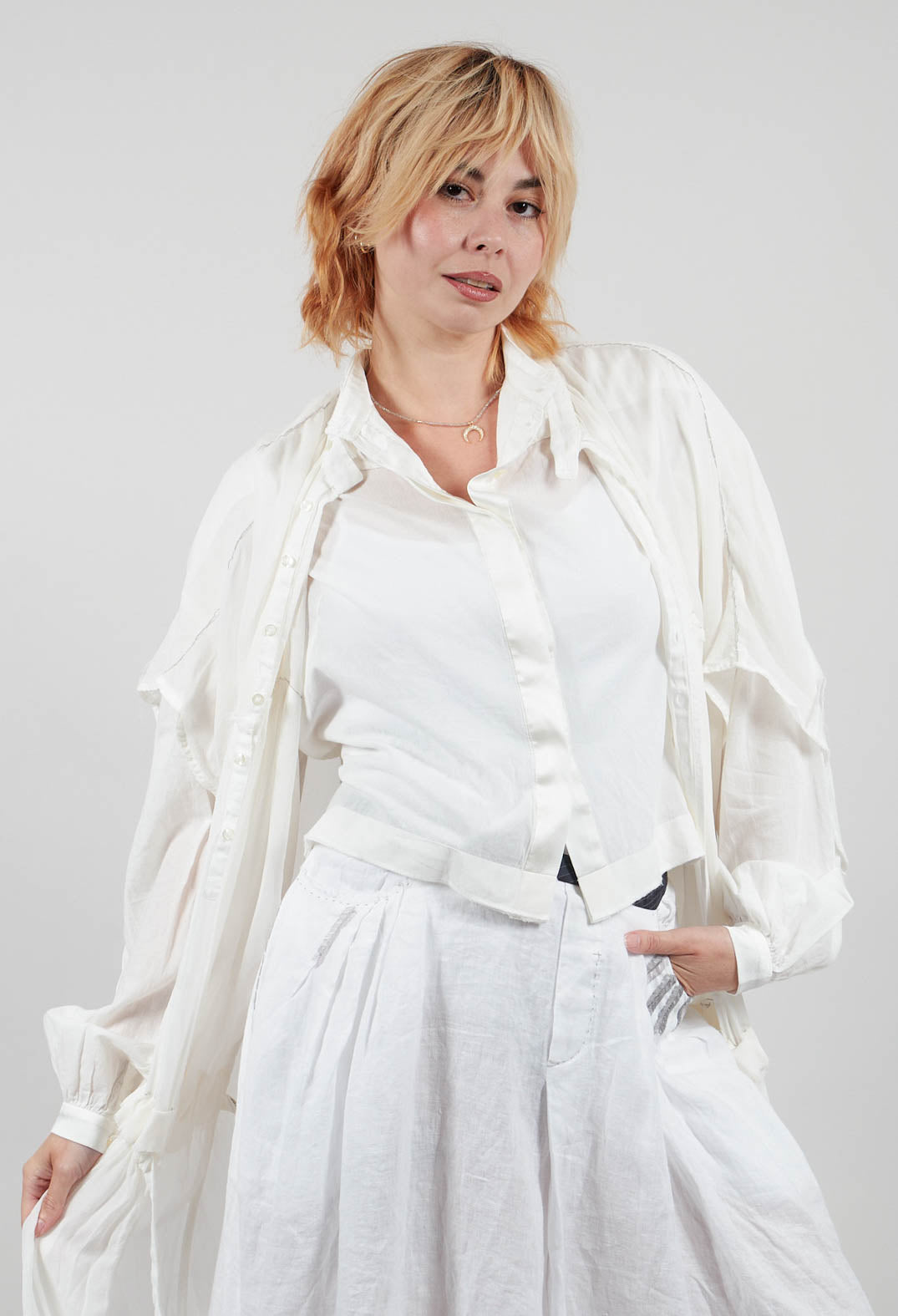 Silk Chiffon Shirt Dress in Off White