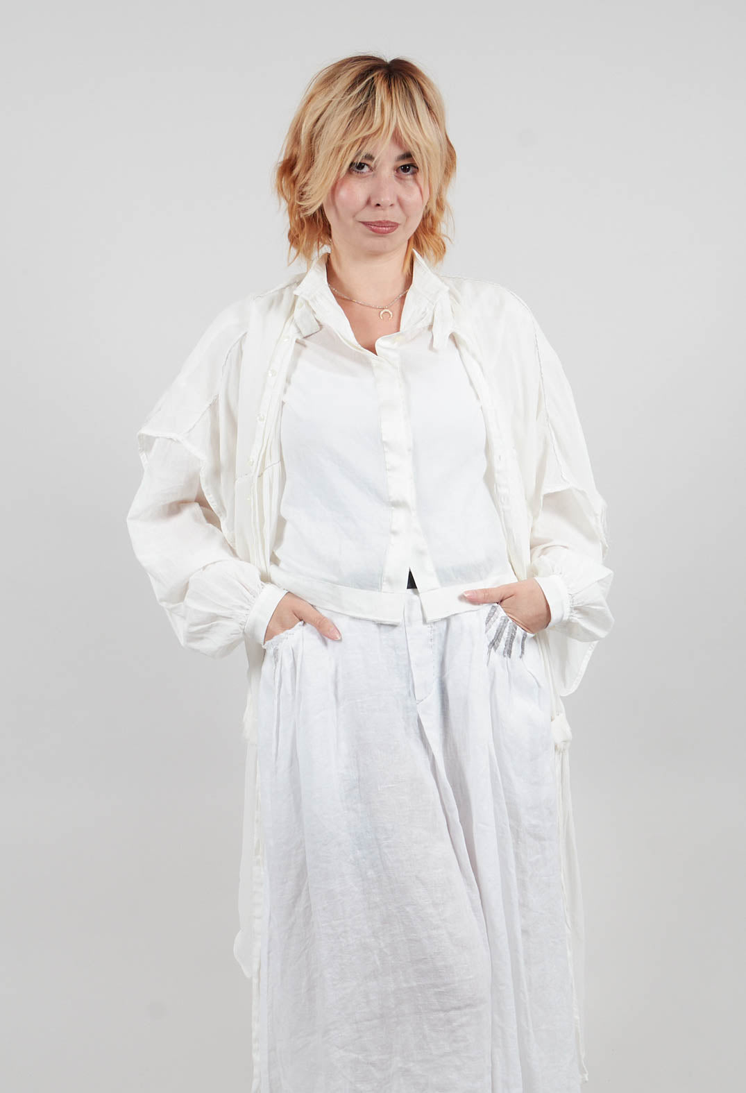 Silk Chiffon Shirt Dress in Off White