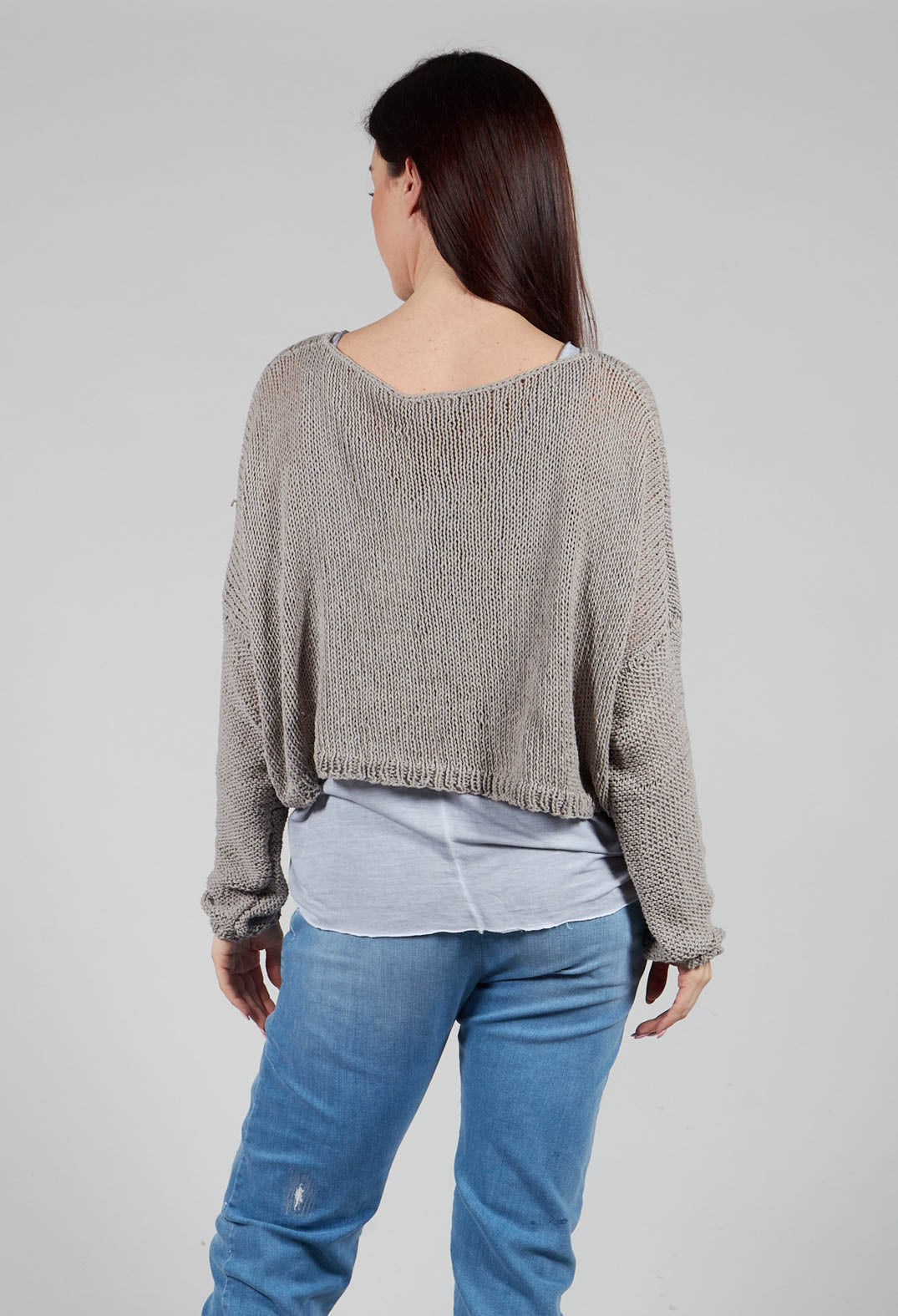 Cropped Hand Knitted Jumper in Light Khaki