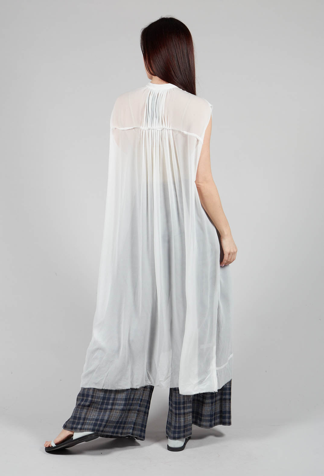 Sleeveless Washed Silk Shirt Dress in Off White