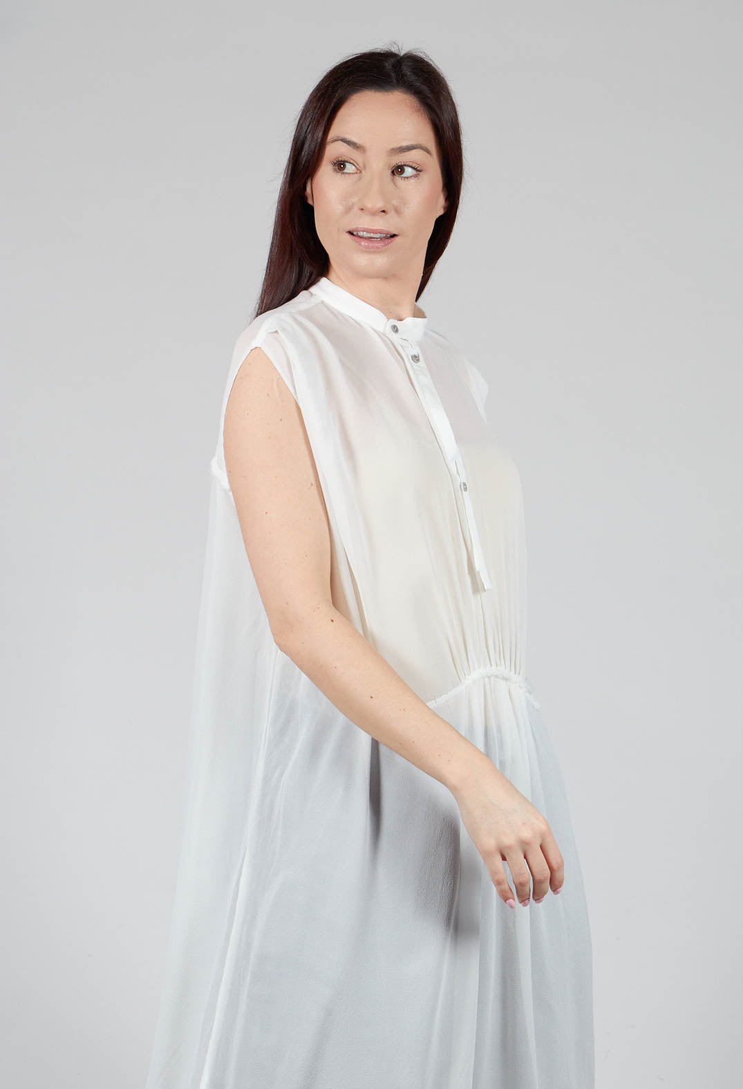 Sleeveless Washed Silk Shirt Dress in Off White