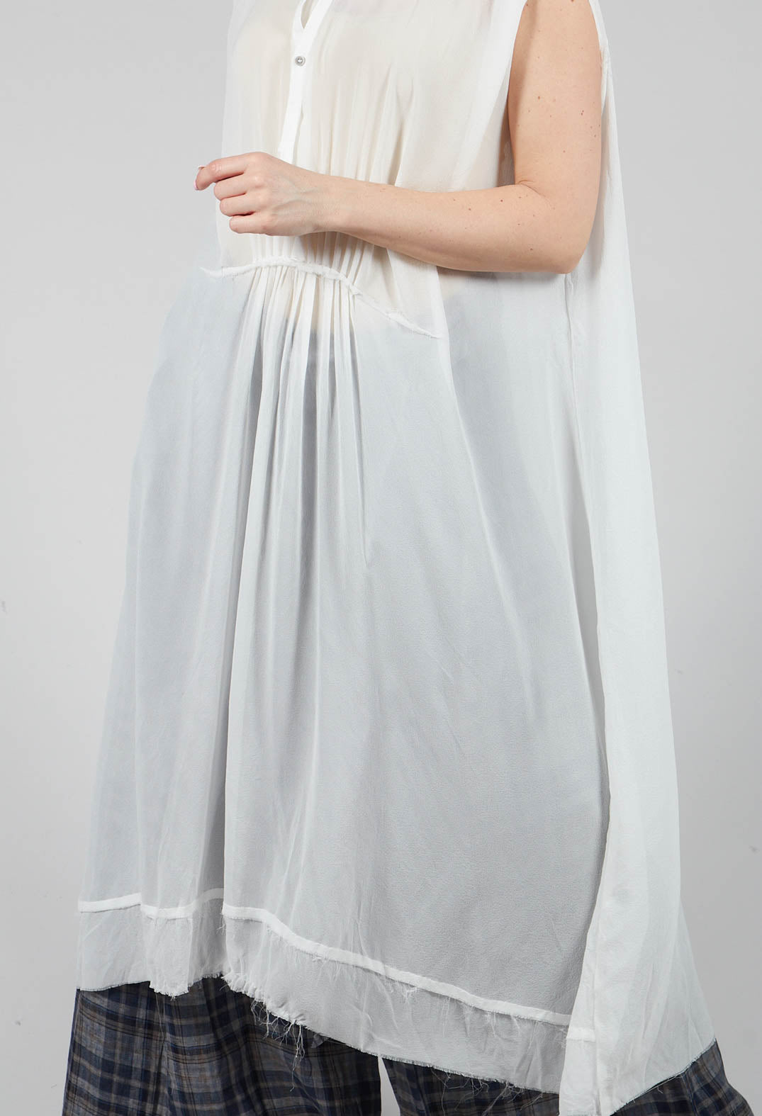 Sleeveless Washed Silk Shirt Dress in Off White