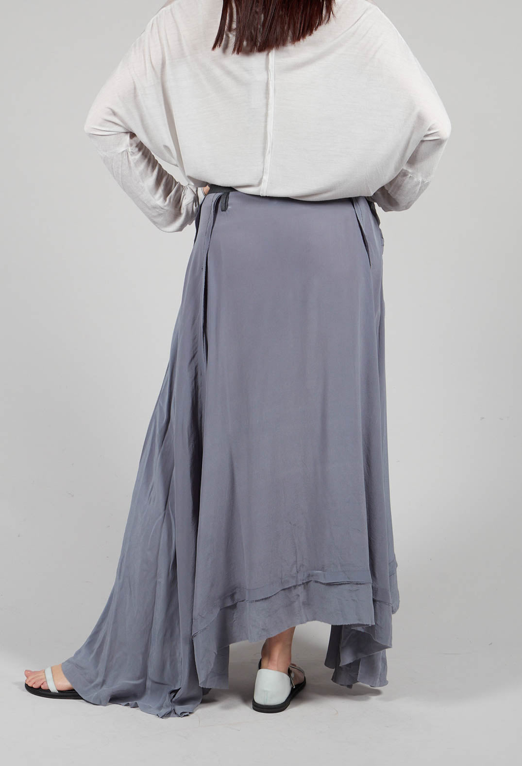 Long Washed Silk Skirt with Patch Pocket Detail in Grey