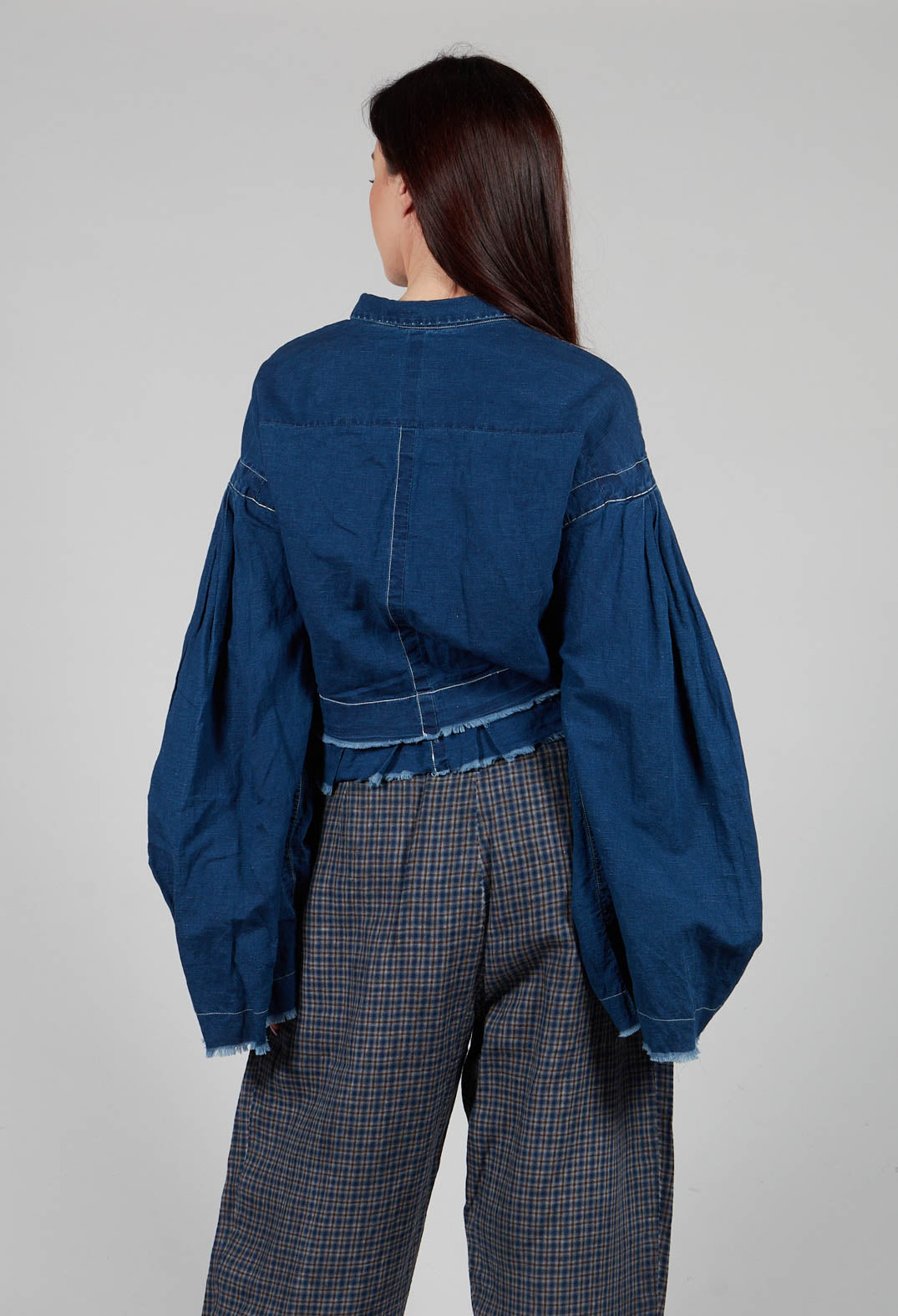 Wide Sleeve Shirt with Distressed Detail in Dark Navy