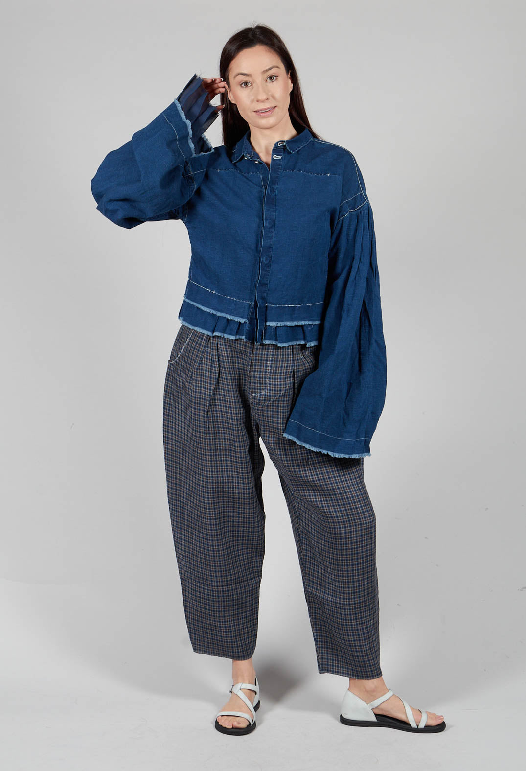 Wide Sleeve Shirt with Distressed Detail in Dark Navy