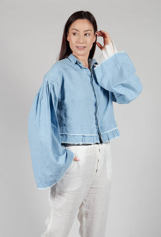 Wide Sleeve Shirt with Distressed Detail in Light Blue