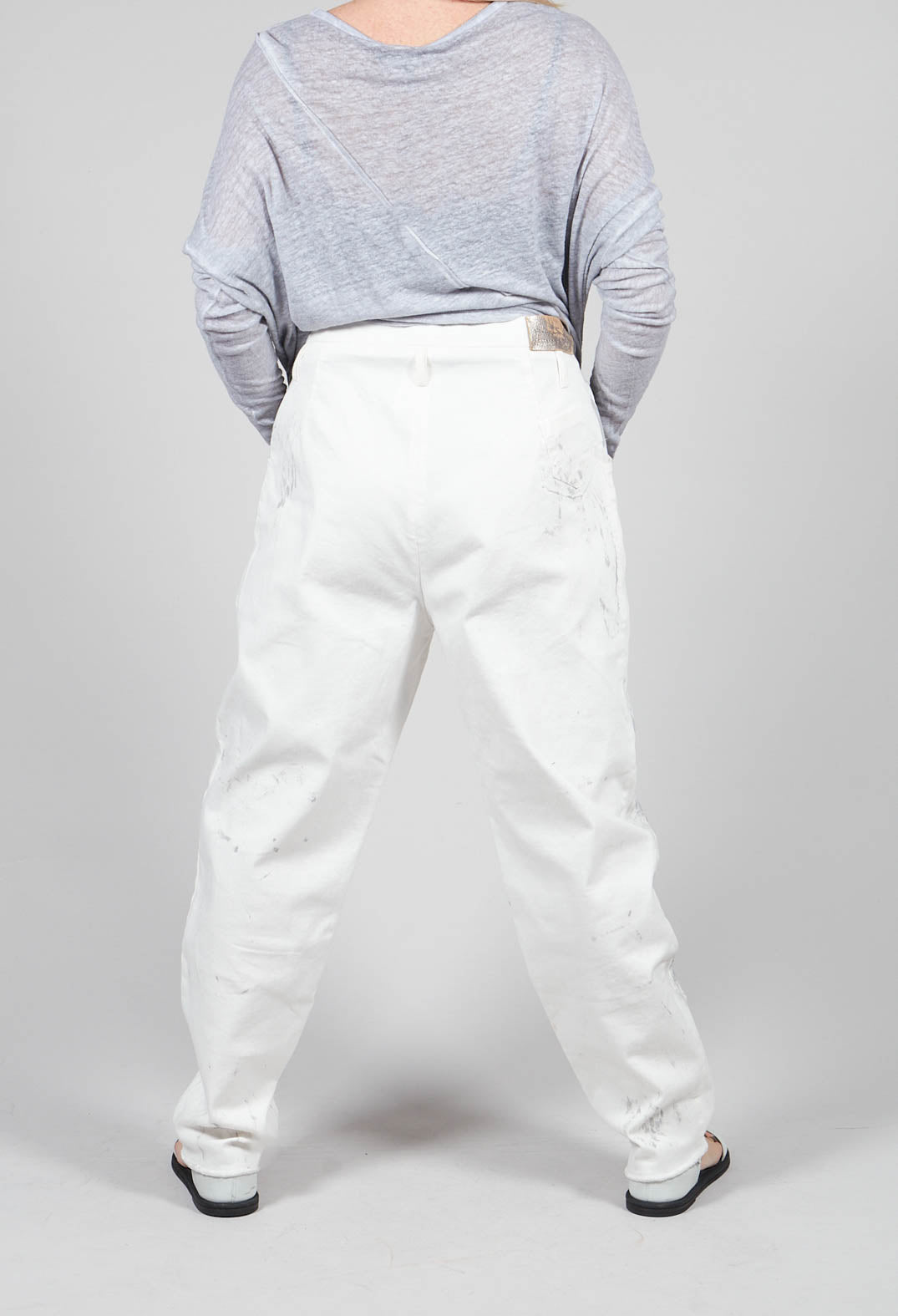 Straight Leg Jeans with Contrasting Patchwork Detail in Off White