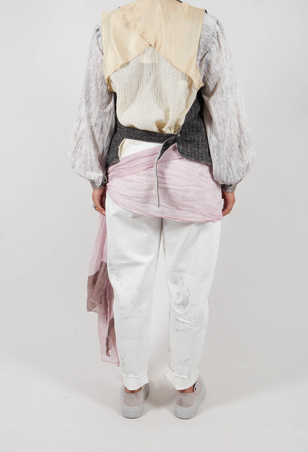Straight Leg Jeans with Contrasting Patchwork Detail in Off White