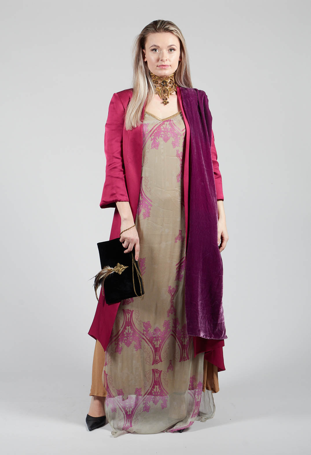 Long Tailed Open Front Coat in Bouganville Pink