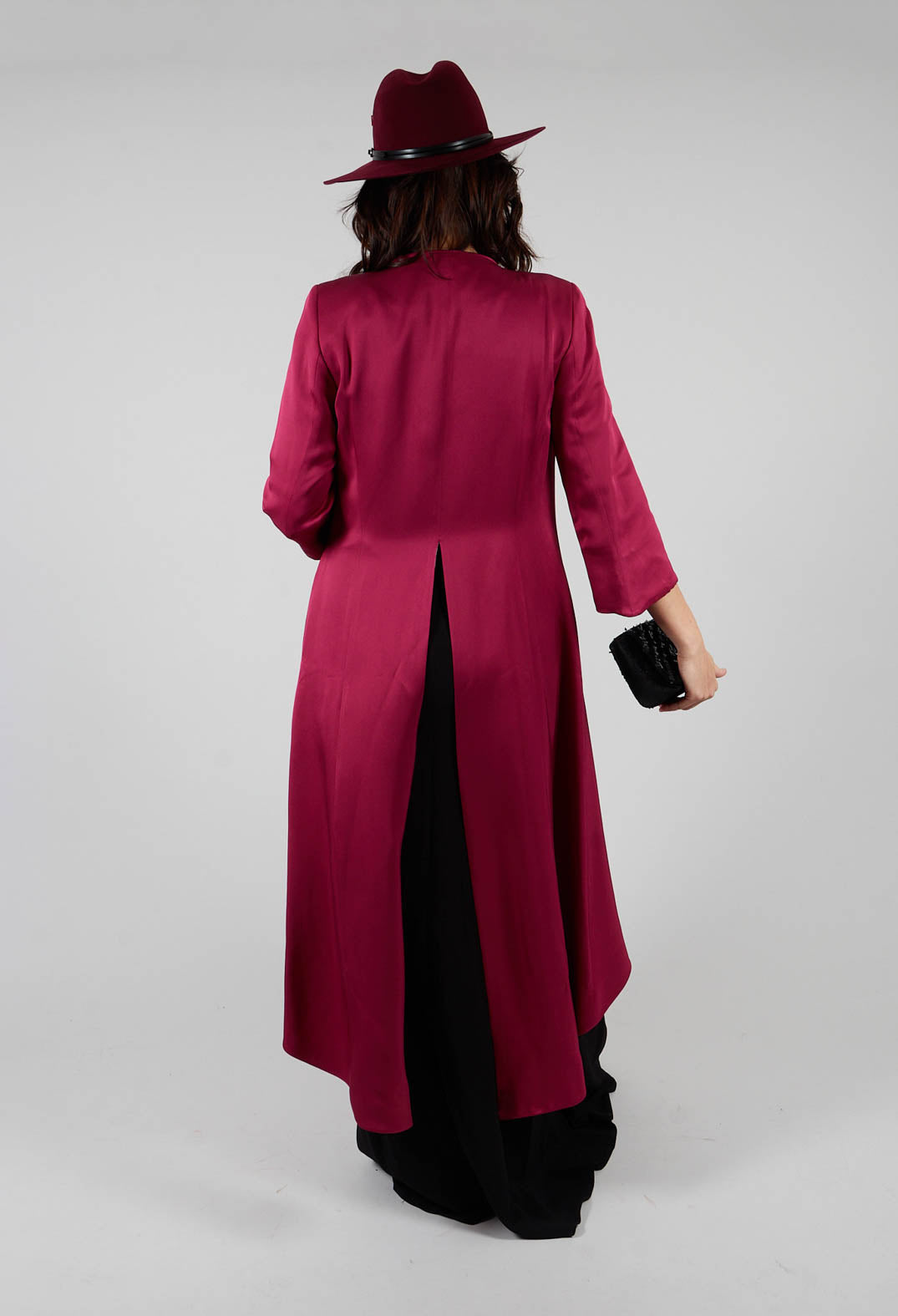 Long Tailed Open Front Coat in Bouganville Pink