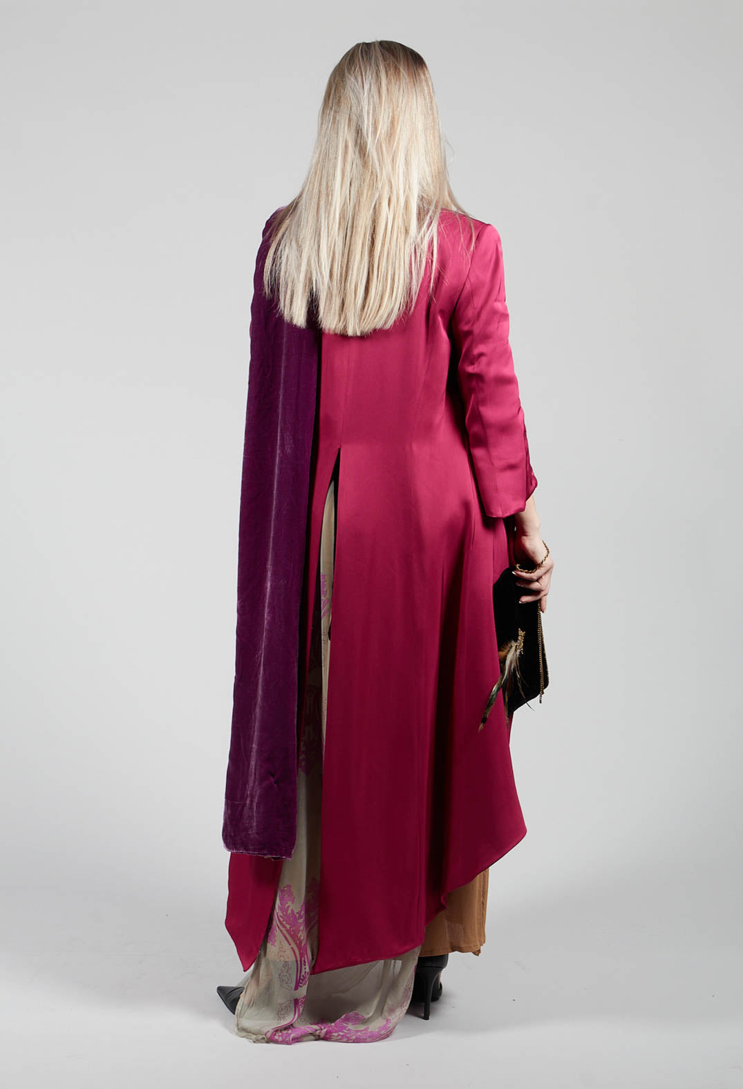 Long Tailed Open Front Coat in Bouganville Pink