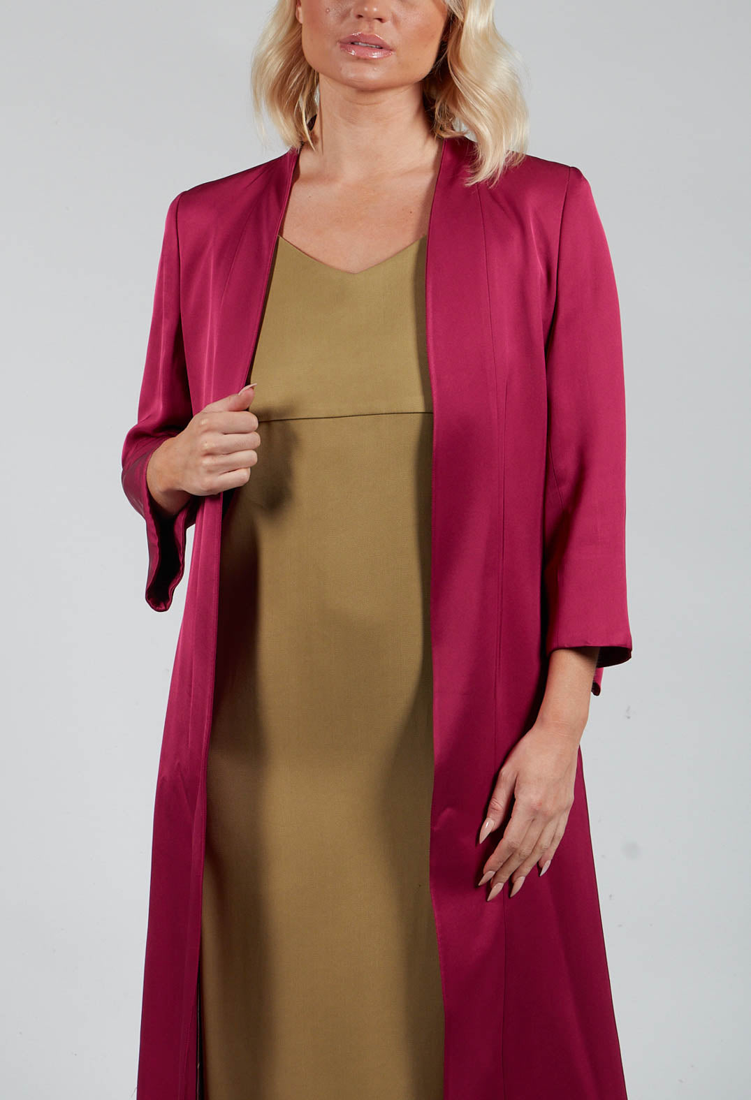 Long Tailed Open Front Coat in Bouganville Pink