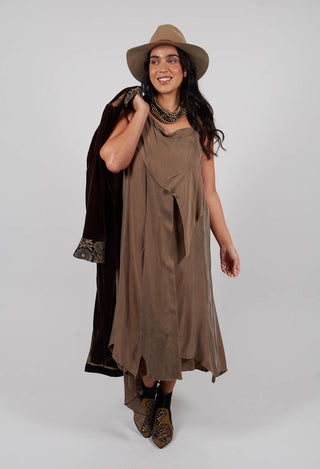 Multilayed Dress with Asymmetric Neckline in Khaki