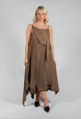 Multilayed Dress with Asymmetric Neckline in Khaki