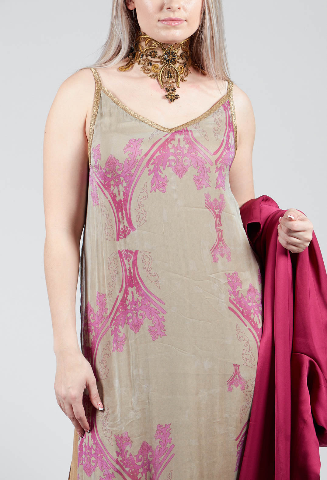 Slip Dress with Sheer Overlay in Arabesque