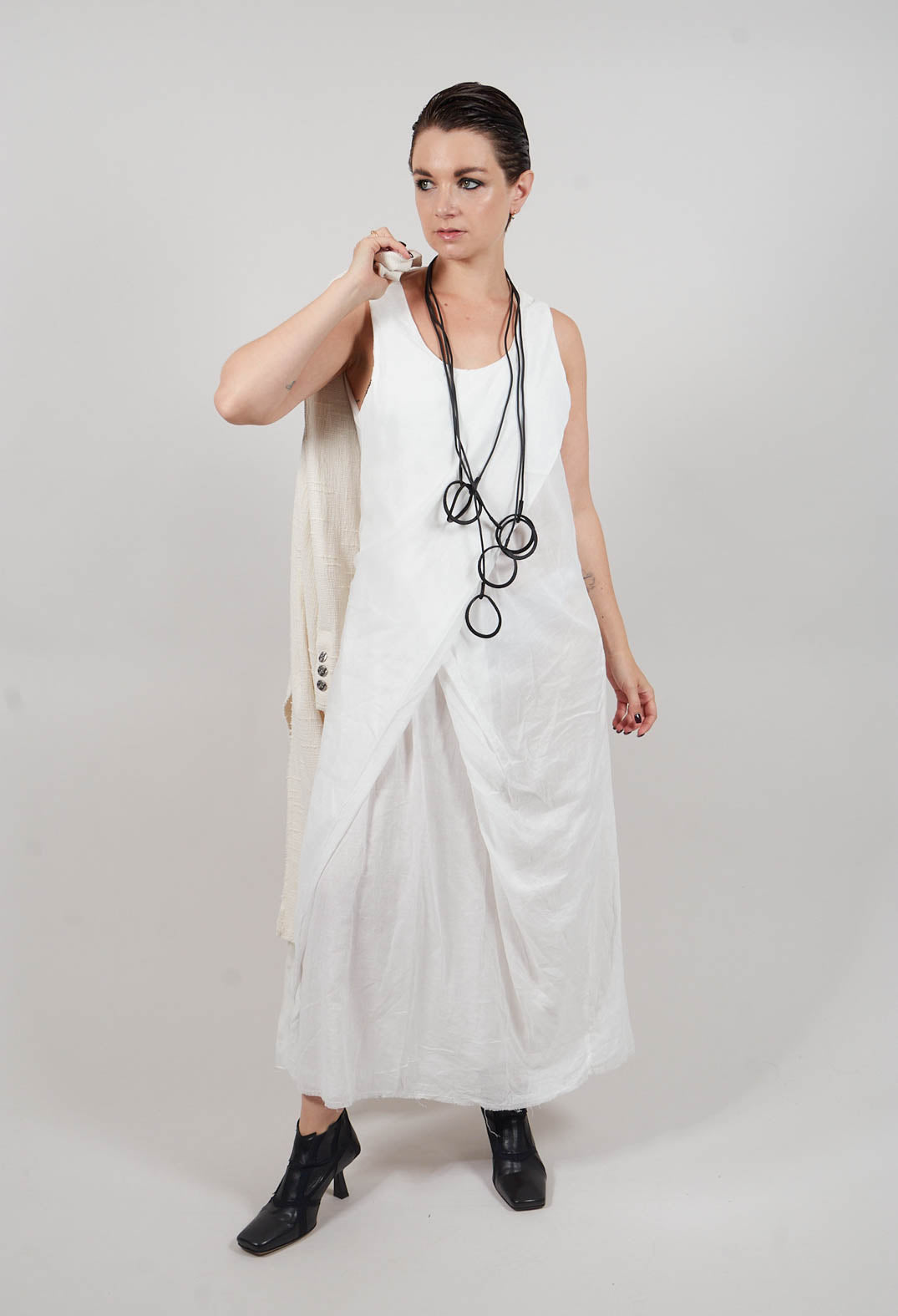 Edith Dress with Overlay in White