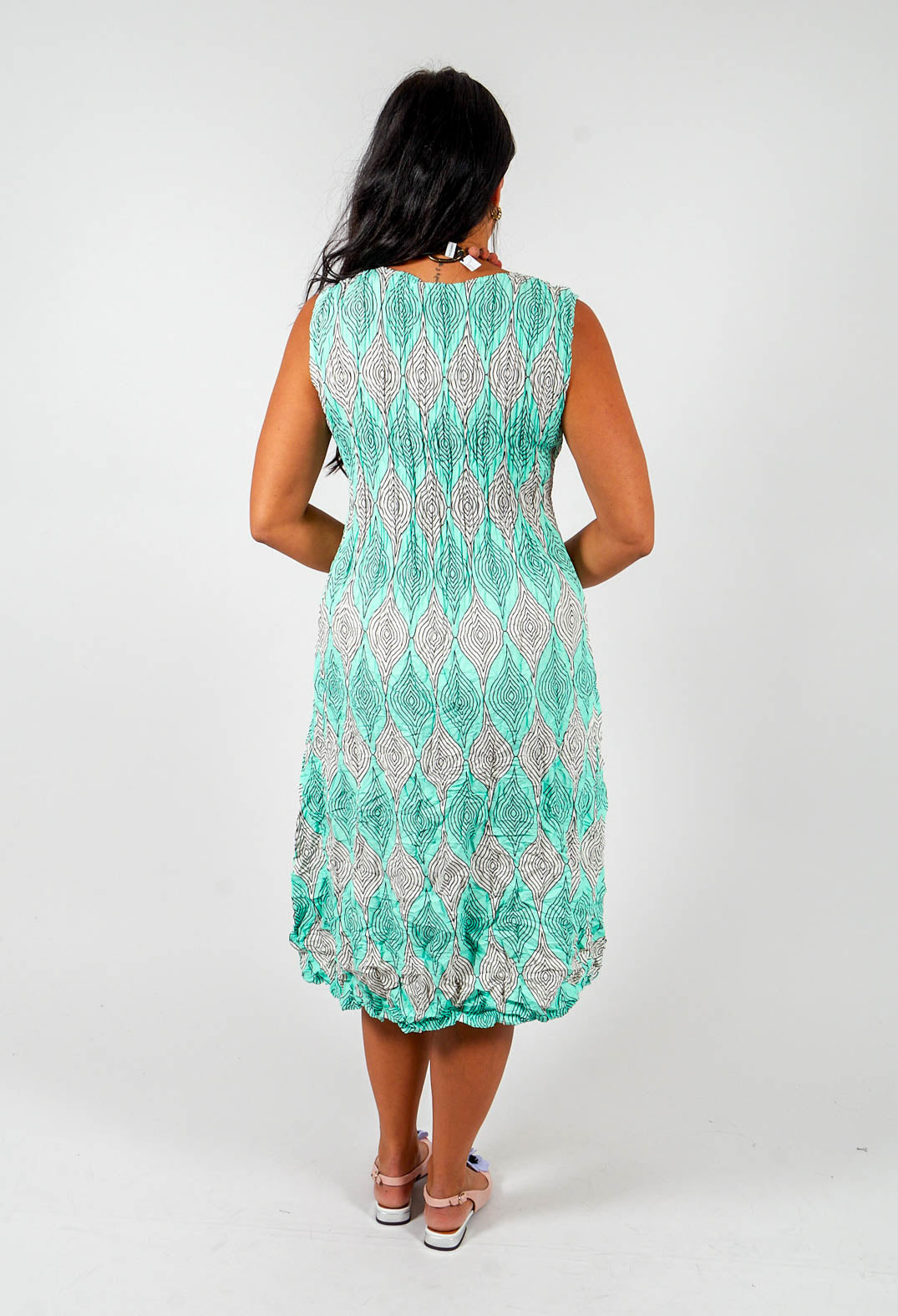 Crinkle Dress with Front Pockets in Aqua Pods
