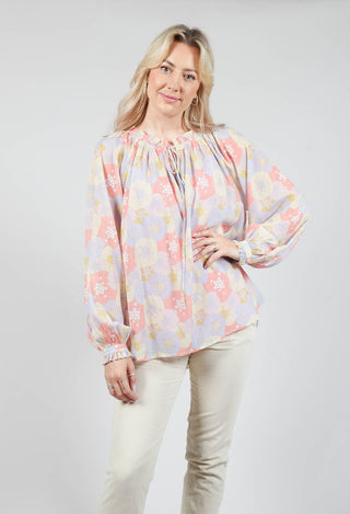 Long Sleeved Sheer Blouse in Seashells Pastel