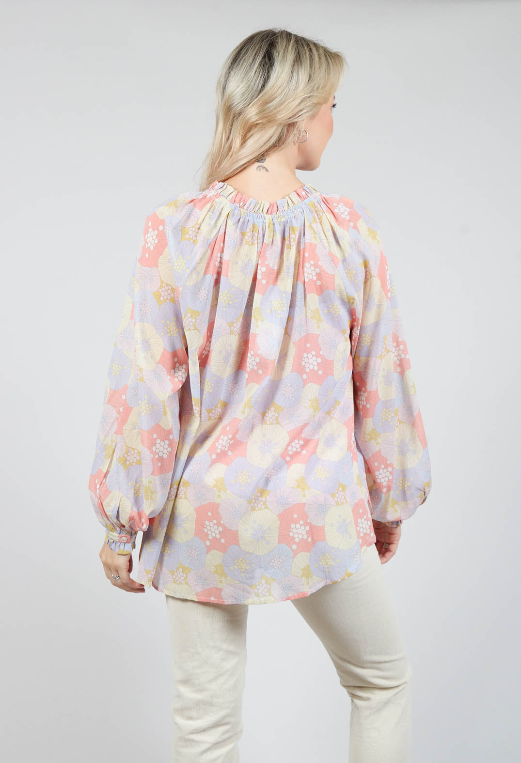 Long Sleeved Sheer Blouse in Seashells Pastel