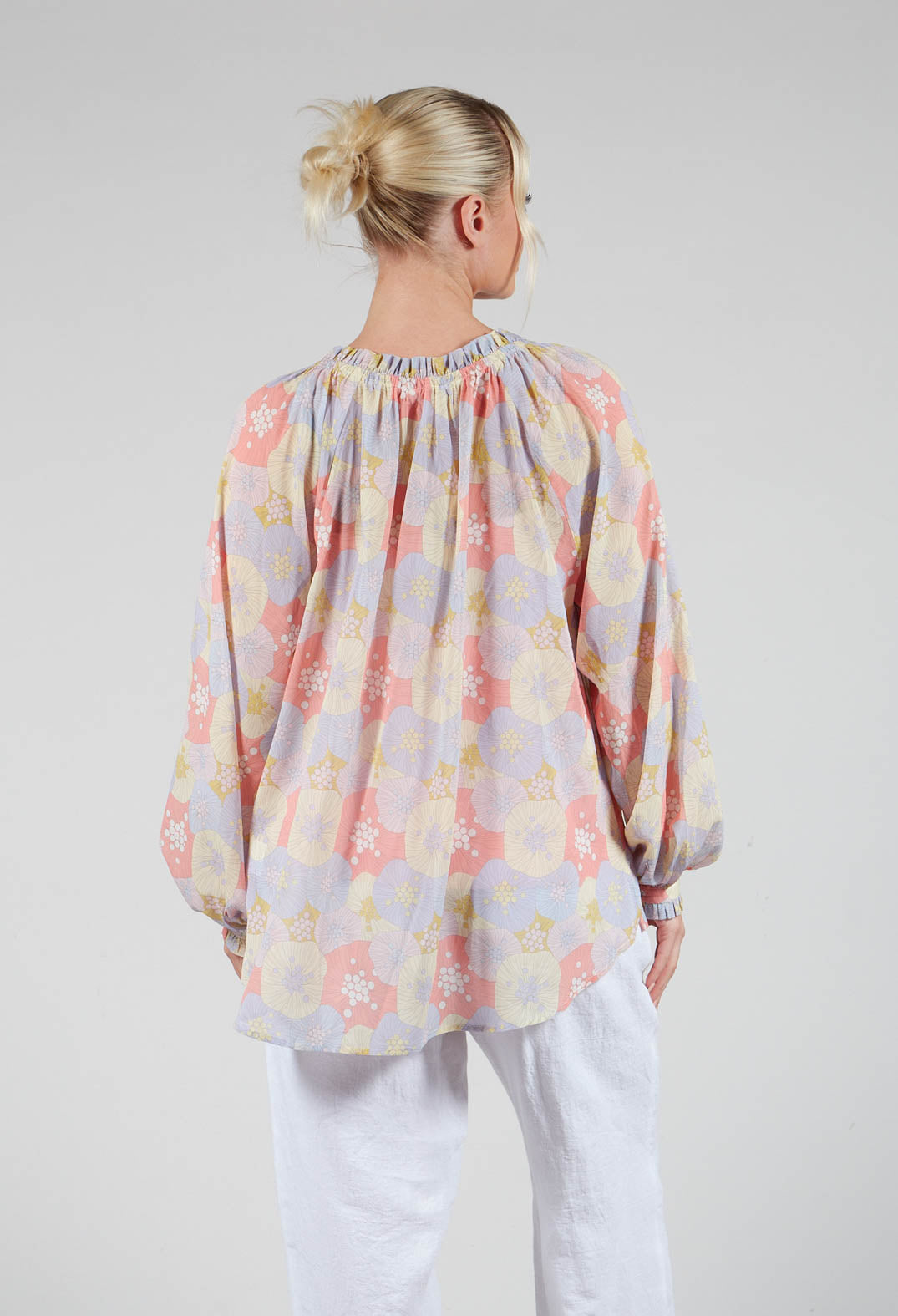 Long Sleeved Sheer Blouse in Seashells Pastel