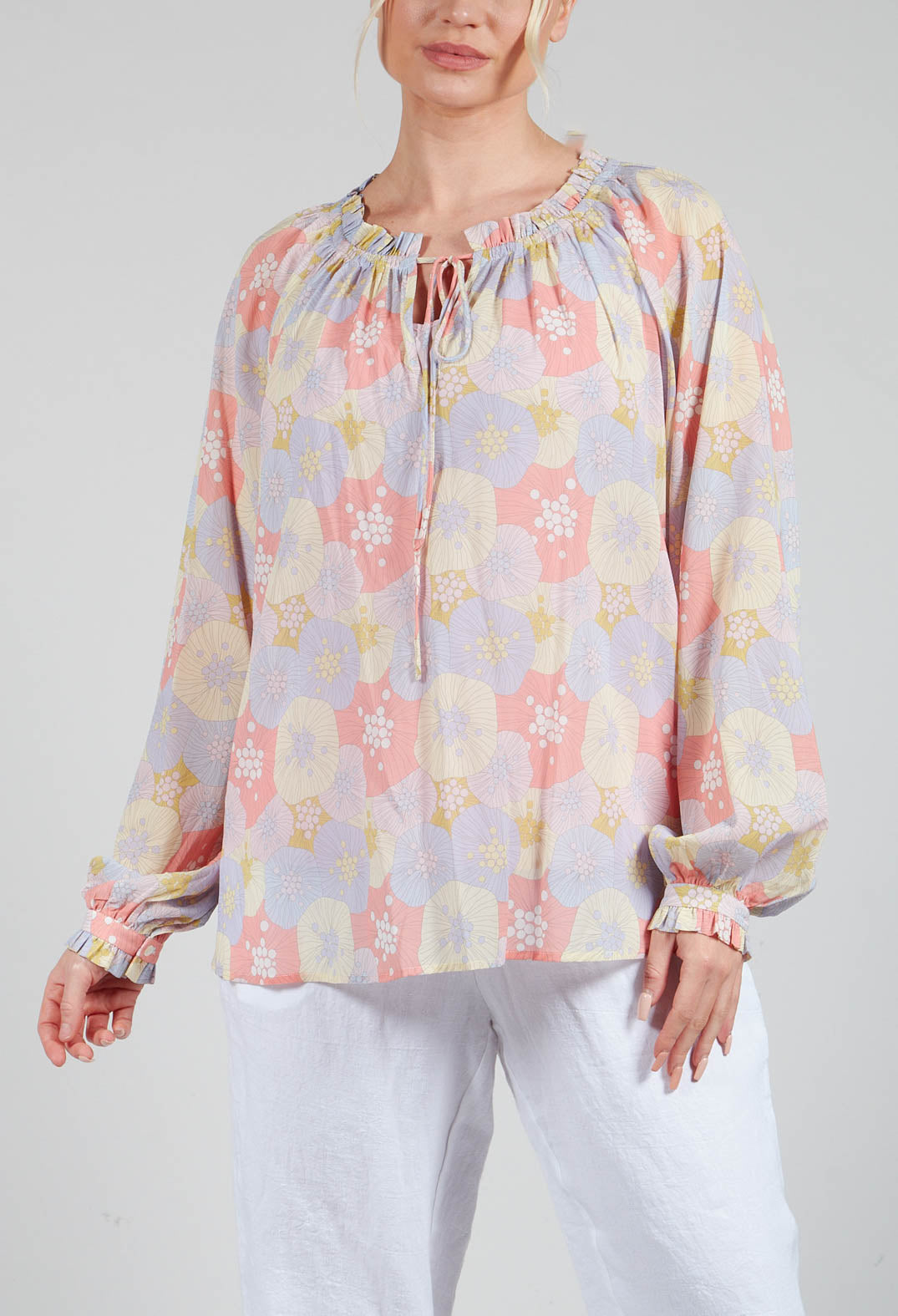 Long Sleeved Sheer Blouse in Seashells Pastel