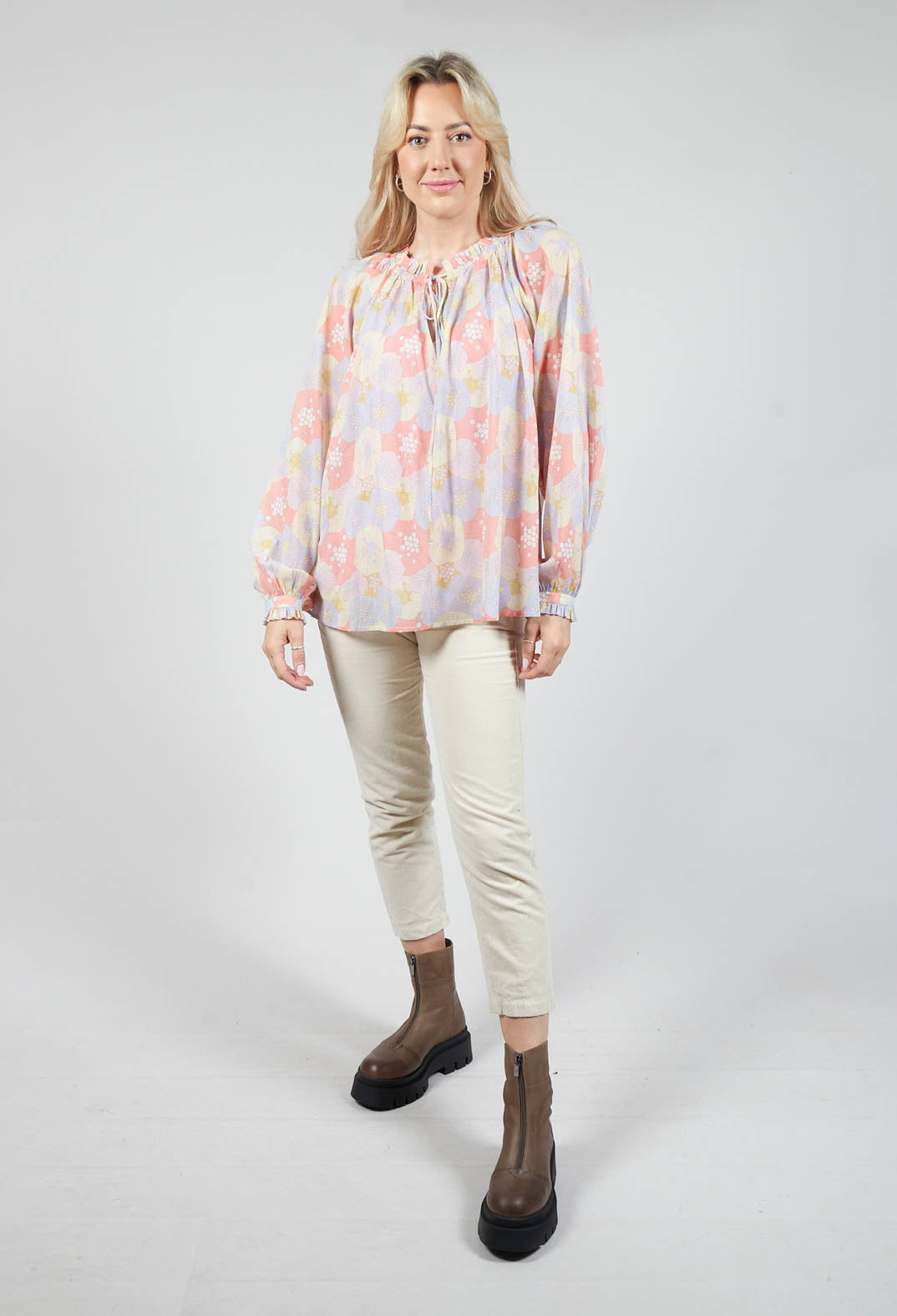 Long Sleeved Sheer Blouse in Seashells Pastel