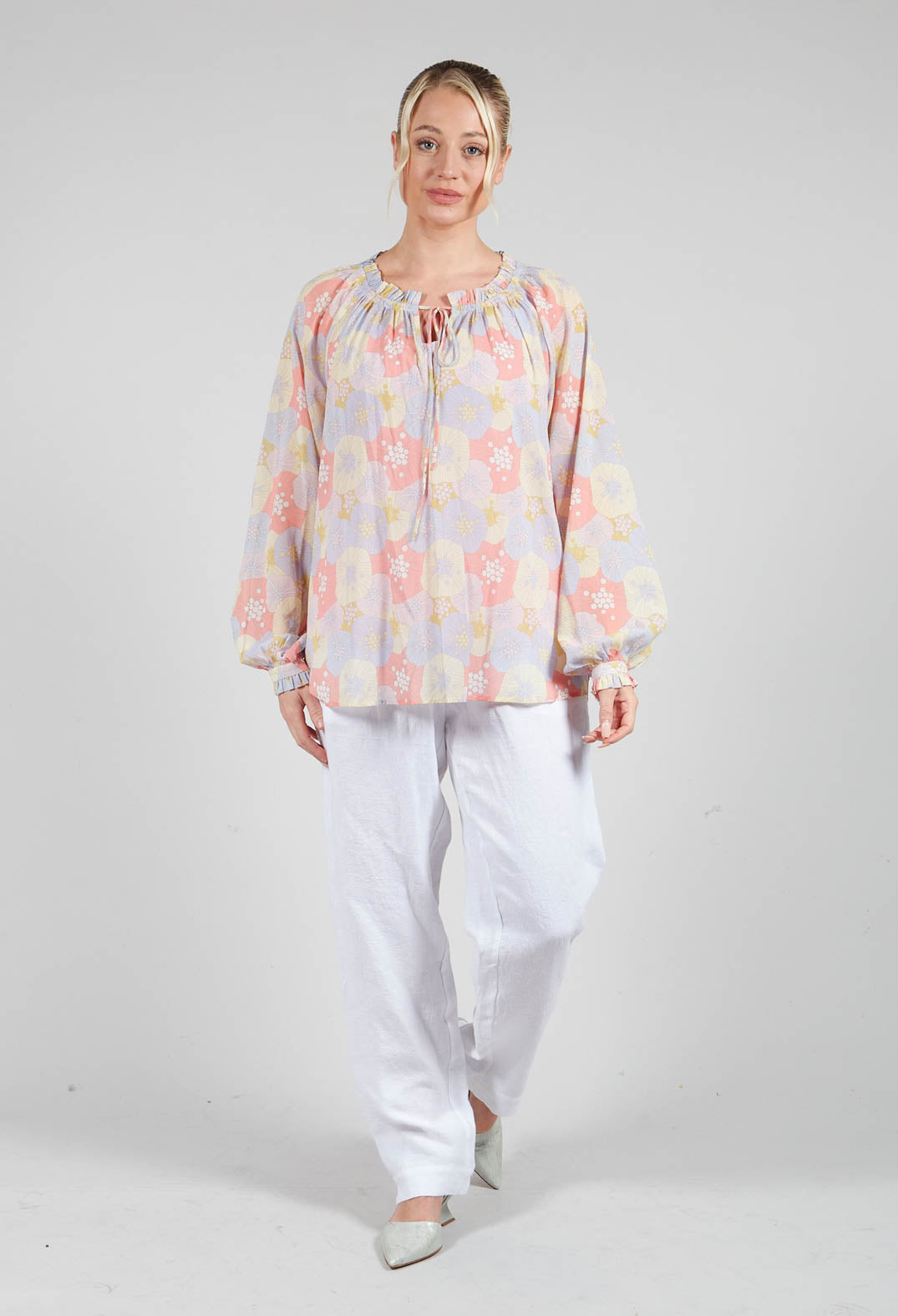 Long Sleeved Sheer Blouse in Seashells Pastel